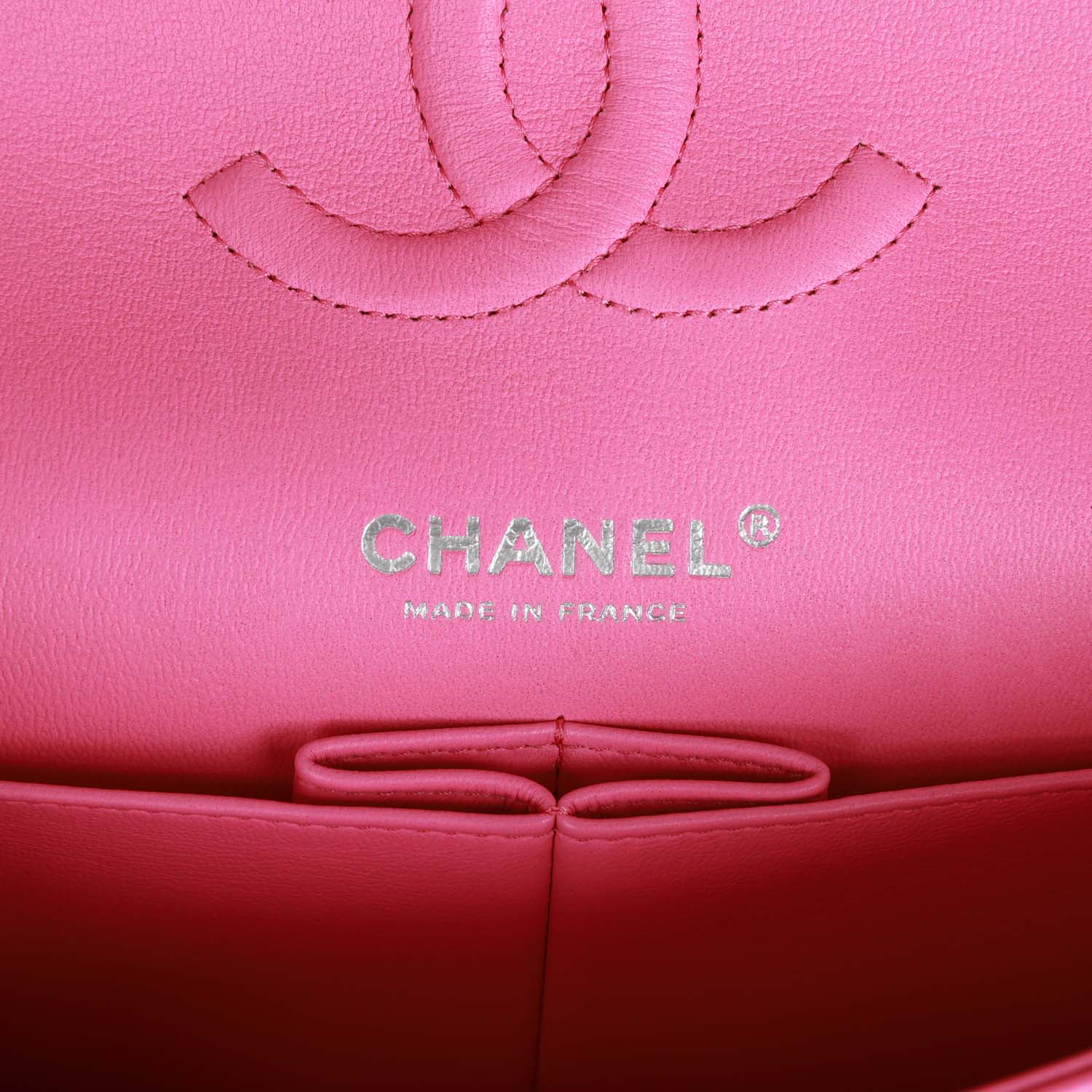 Pre-owned Chanel Medium Classic Double Flap Bag Neon Pink Lambskin Silver Hardware - Image 8