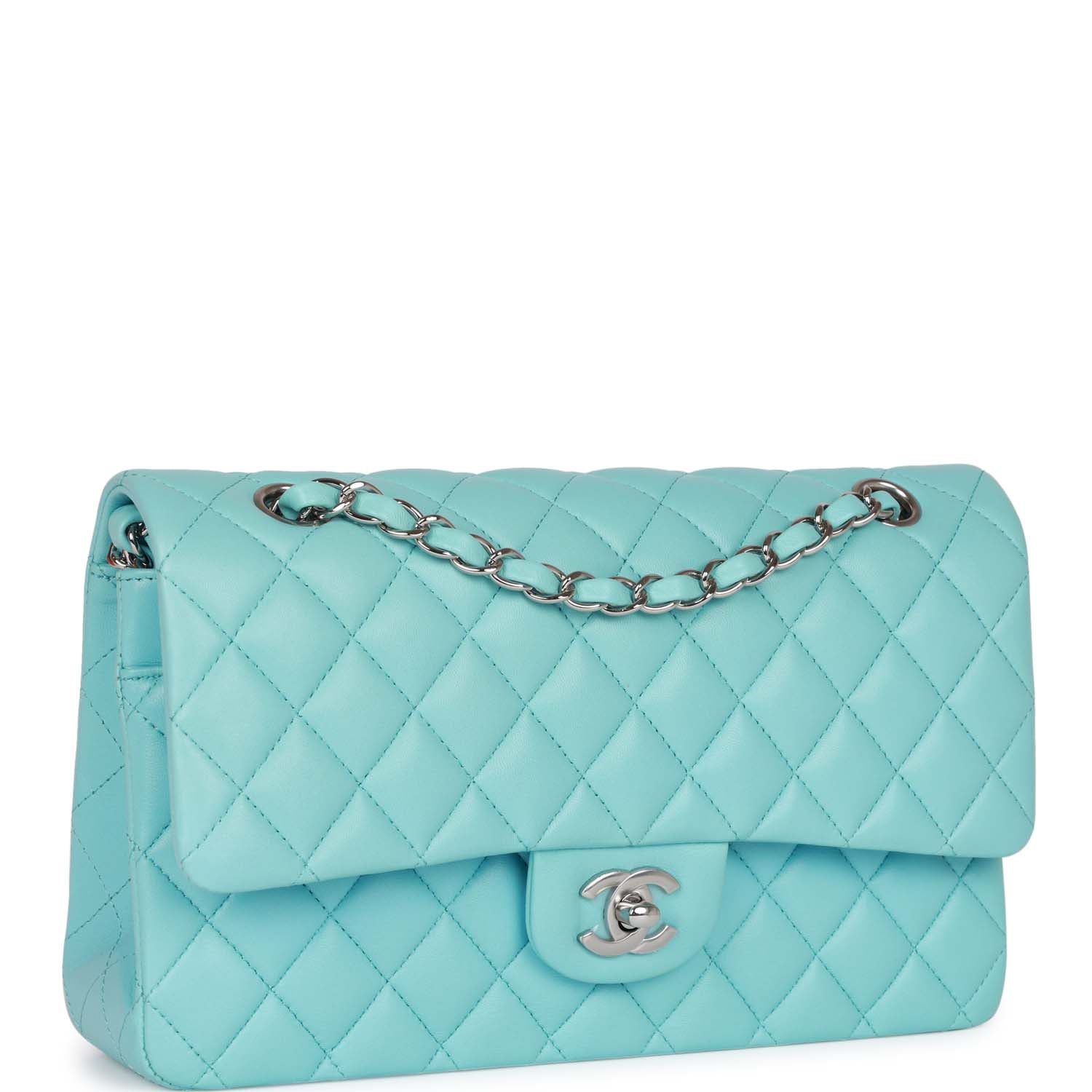 Chanel Medium Classic Double Flap Bag Blue Lambskin Silver Hardware - Image 2