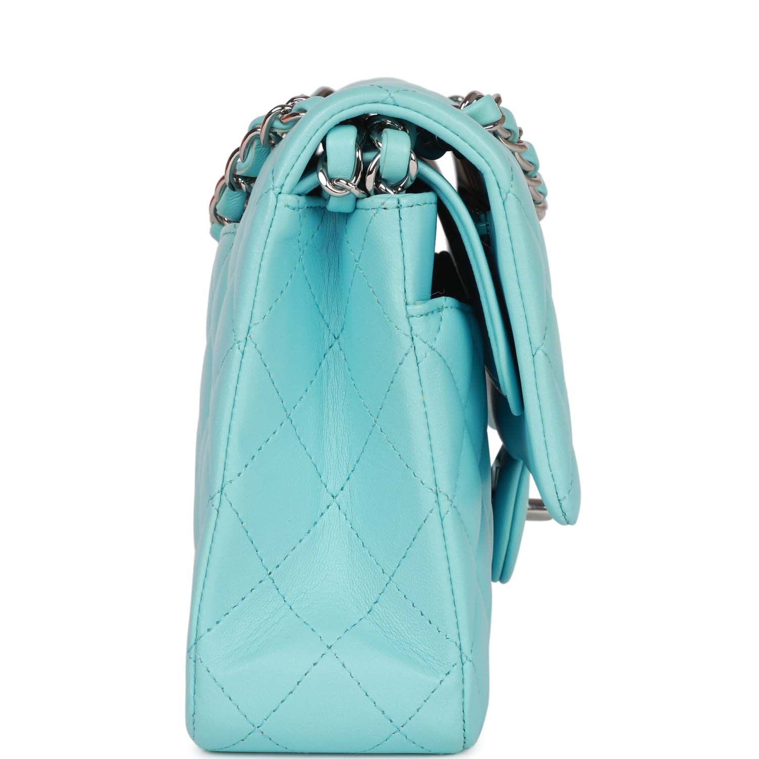 Chanel Medium Classic Double Flap Bag Blue Lambskin Silver Hardware - Image 3
