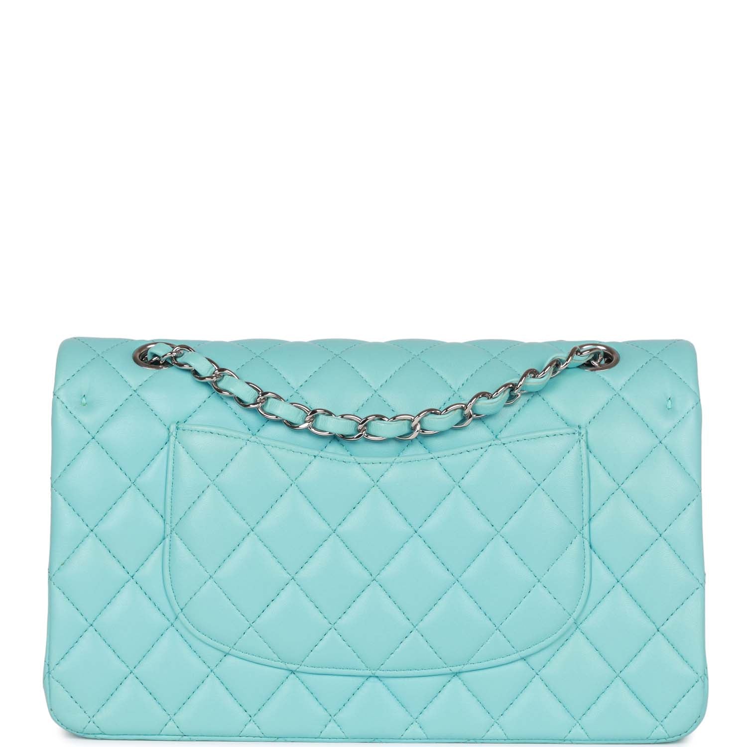 Chanel Medium Classic Double Flap Bag Blue Lambskin Silver Hardware - Image 4