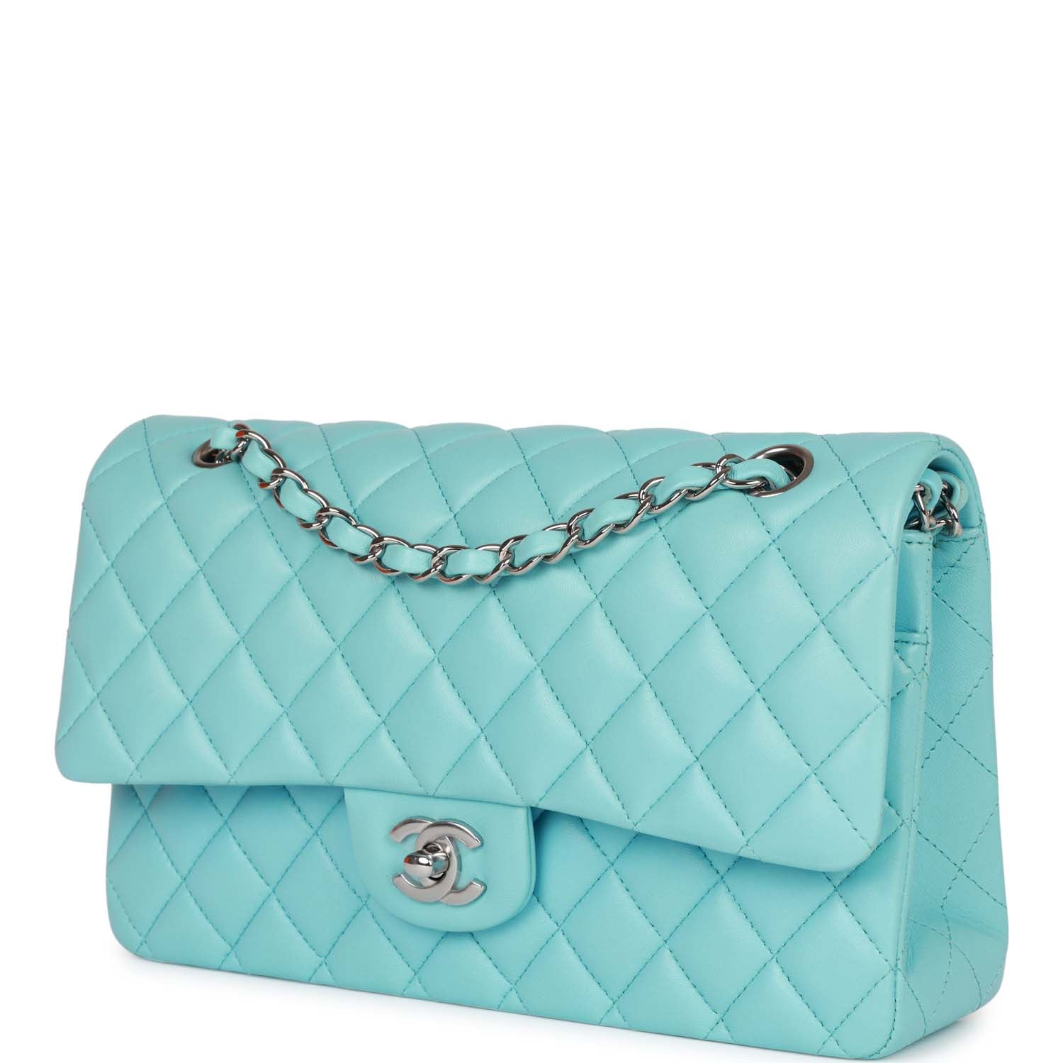 Chanel Medium Classic Double Flap Bag Blue Lambskin Silver Hardware - Image 5