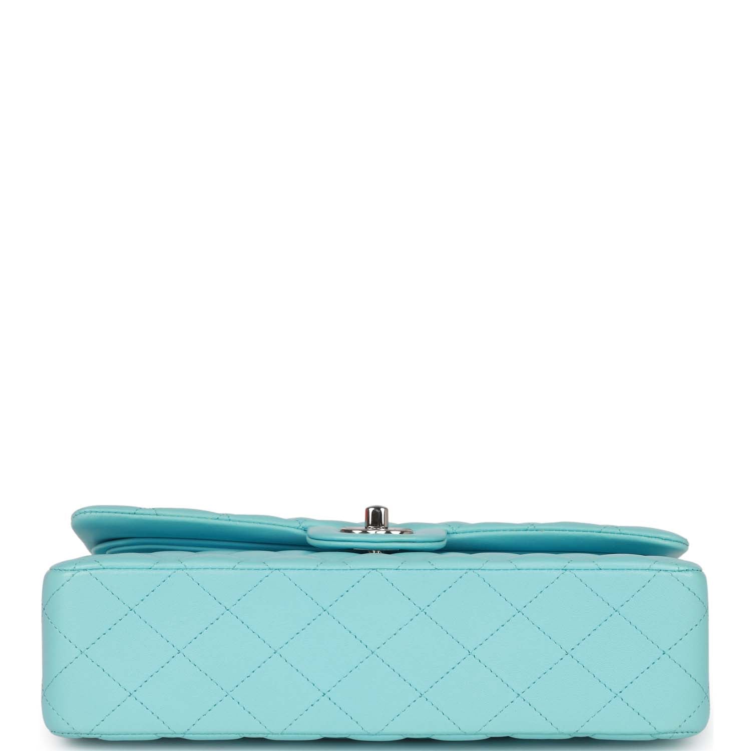 Chanel Medium Classic Double Flap Bag Blue Lambskin Silver Hardware - Image 6