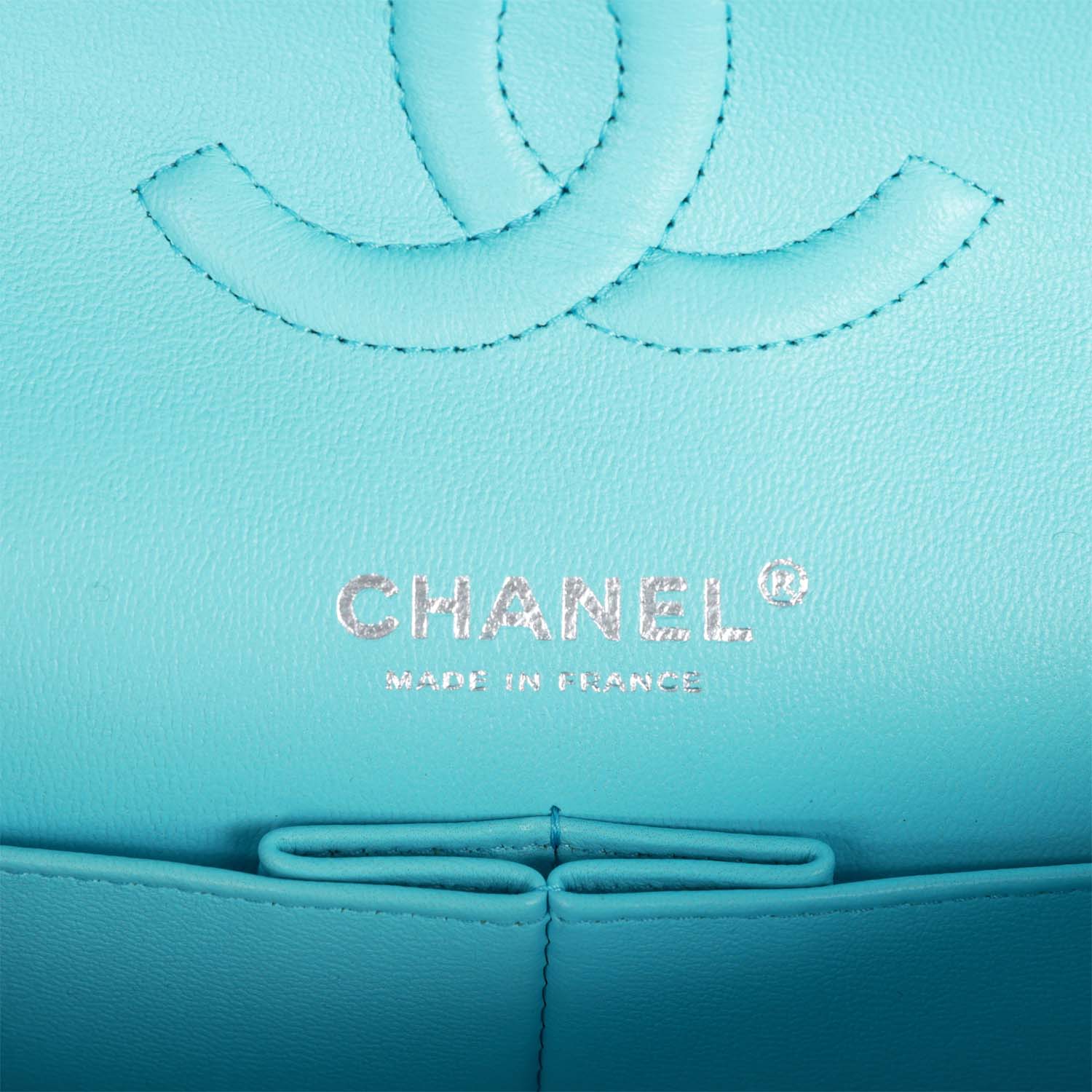 Chanel Medium Classic Double Flap Bag Blue Lambskin Silver Hardware - Image 8