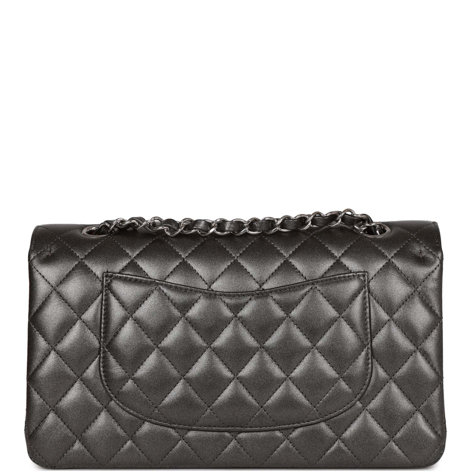 Chanel Medium Classic Double Flap Bag Metallic Grey Lambskin Silver Hardware - Image 4