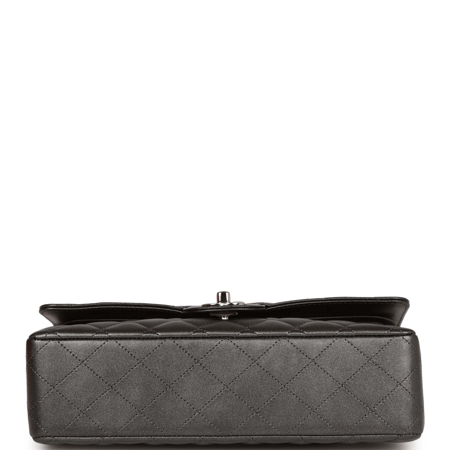 Chanel Medium Classic Double Flap Bag Metallic Grey Lambskin Silver Hardware - Image 6