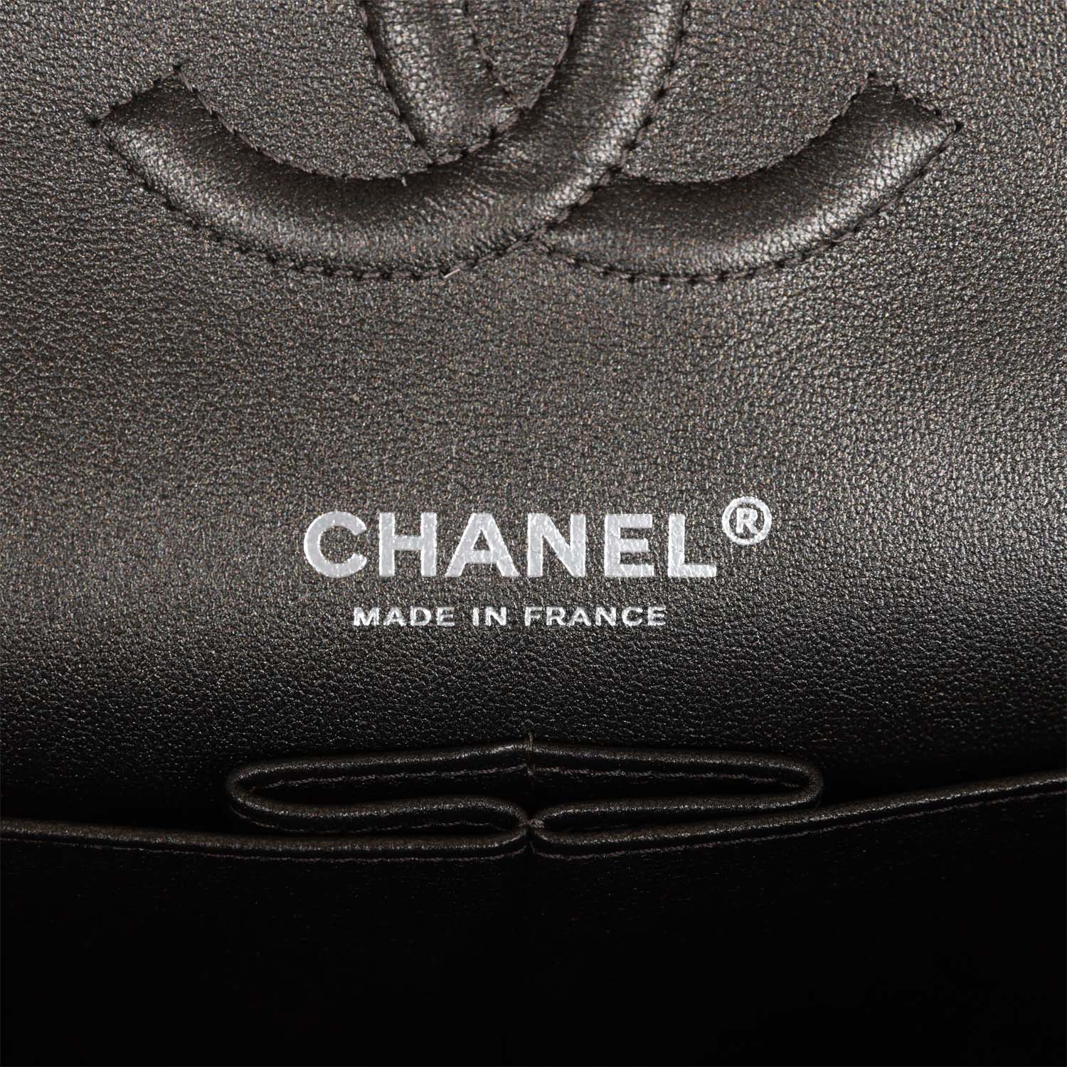 Chanel Medium Classic Double Flap Bag Metallic Grey Lambskin Silver Hardware - Image 8