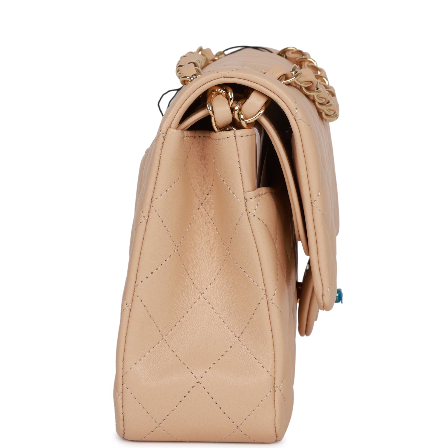 Chanel Medium Classic Double Flap Bag Beige Lambskin Light Gold Hardware - Image 3