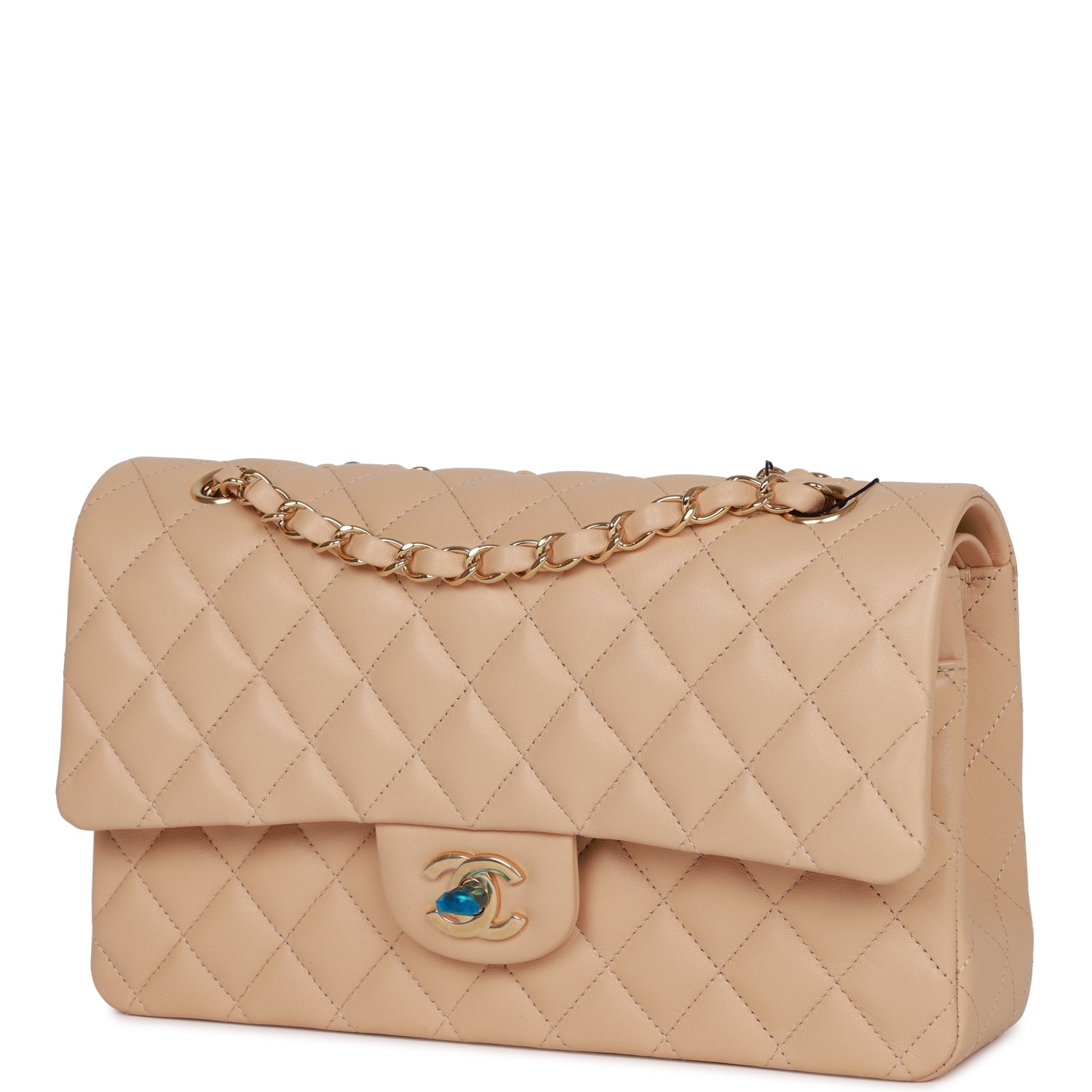 Chanel Medium Classic Double Flap Bag Beige Lambskin Light Gold Hardware - Image 5