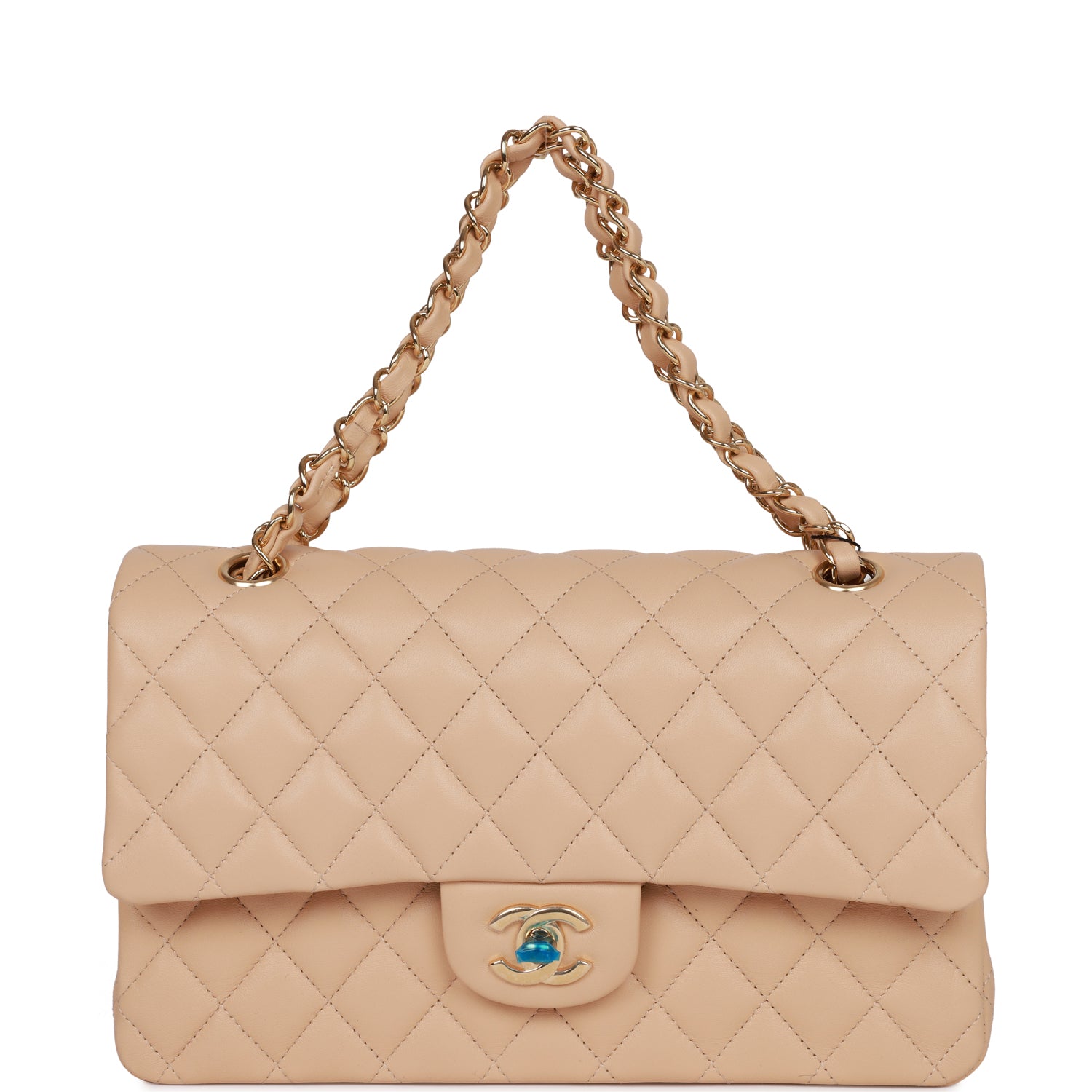 Chanel Medium Classic Double Flap Bag Beige Lambskin Light Gold Hardware - Image 7