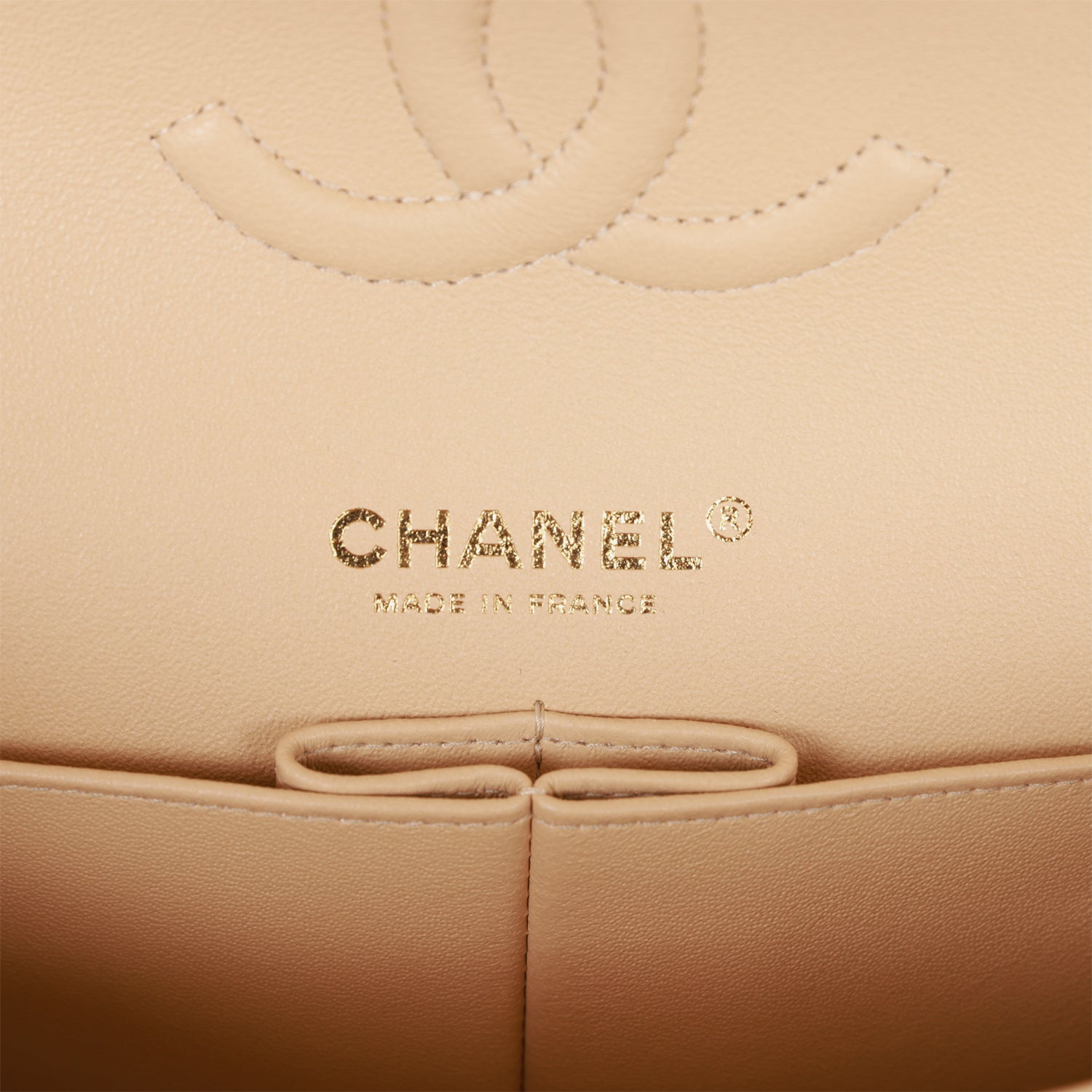 Chanel Medium Classic Double Flap Bag Beige Lambskin Light Gold Hardware - Image 9