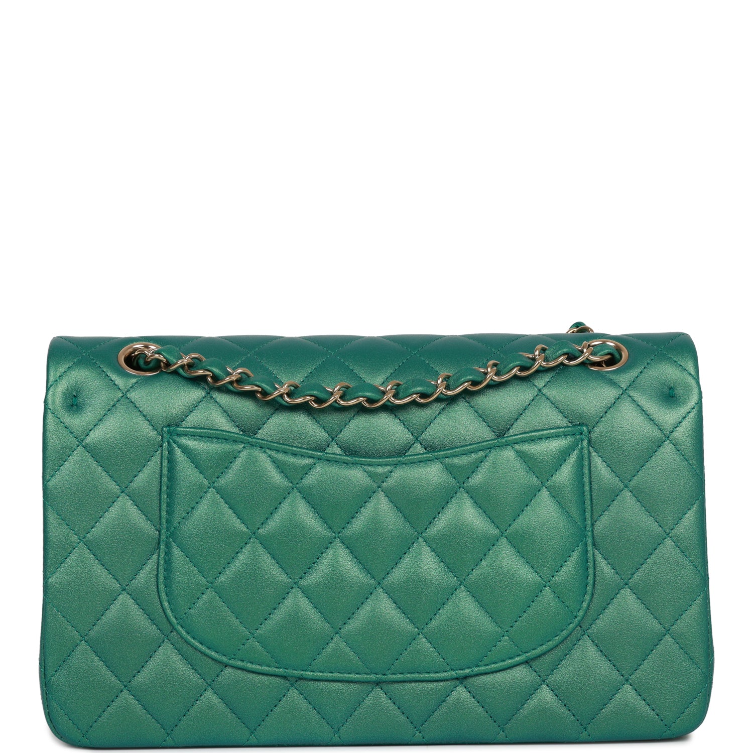 Chanel Medium Classic Double Flap Bag Green Iridescent Lambskin Light Gold Hardware - Image 4
