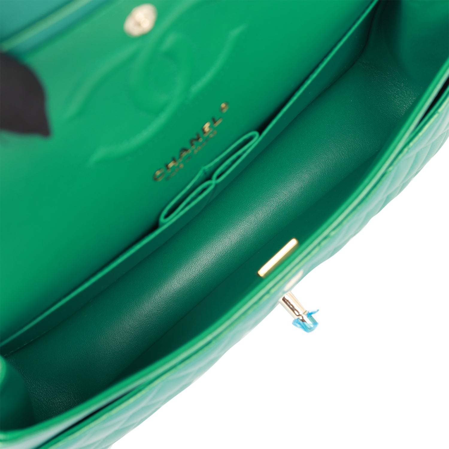 Chanel Medium Classic Double Flap Bag Green Iridescent Lambskin Light Gold Hardware - Image 9