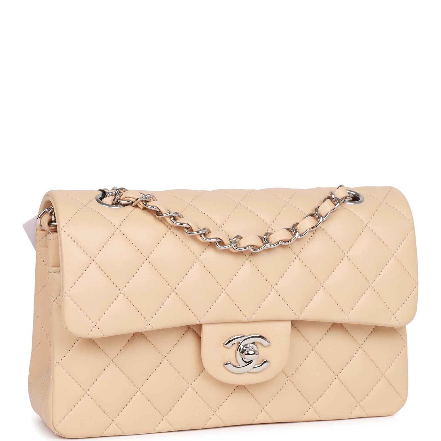 Chanel Small Classic Double Flap Beige Lambskin Silver Hardware - Image 2