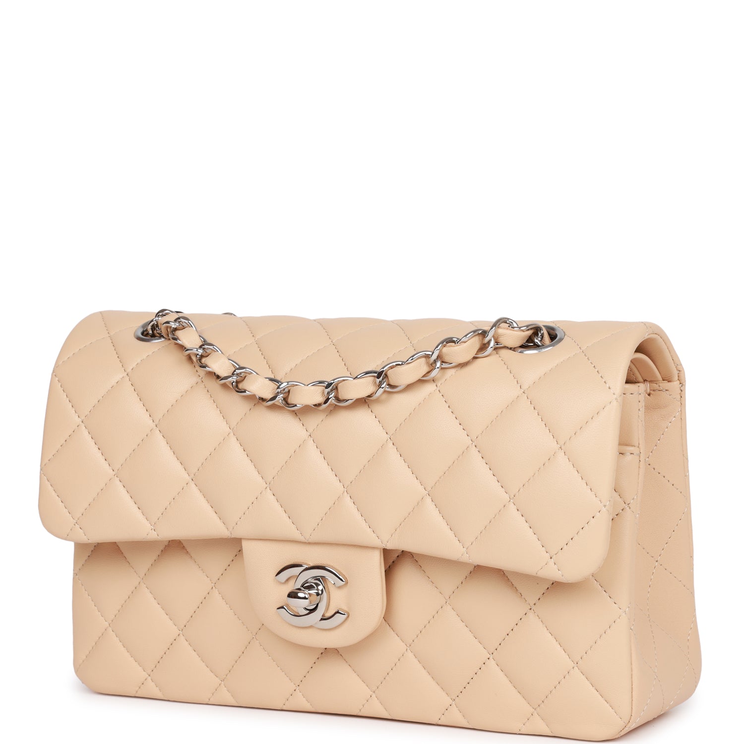 Chanel Small Classic Double Flap Beige Lambskin Silver Hardware - Image 5
