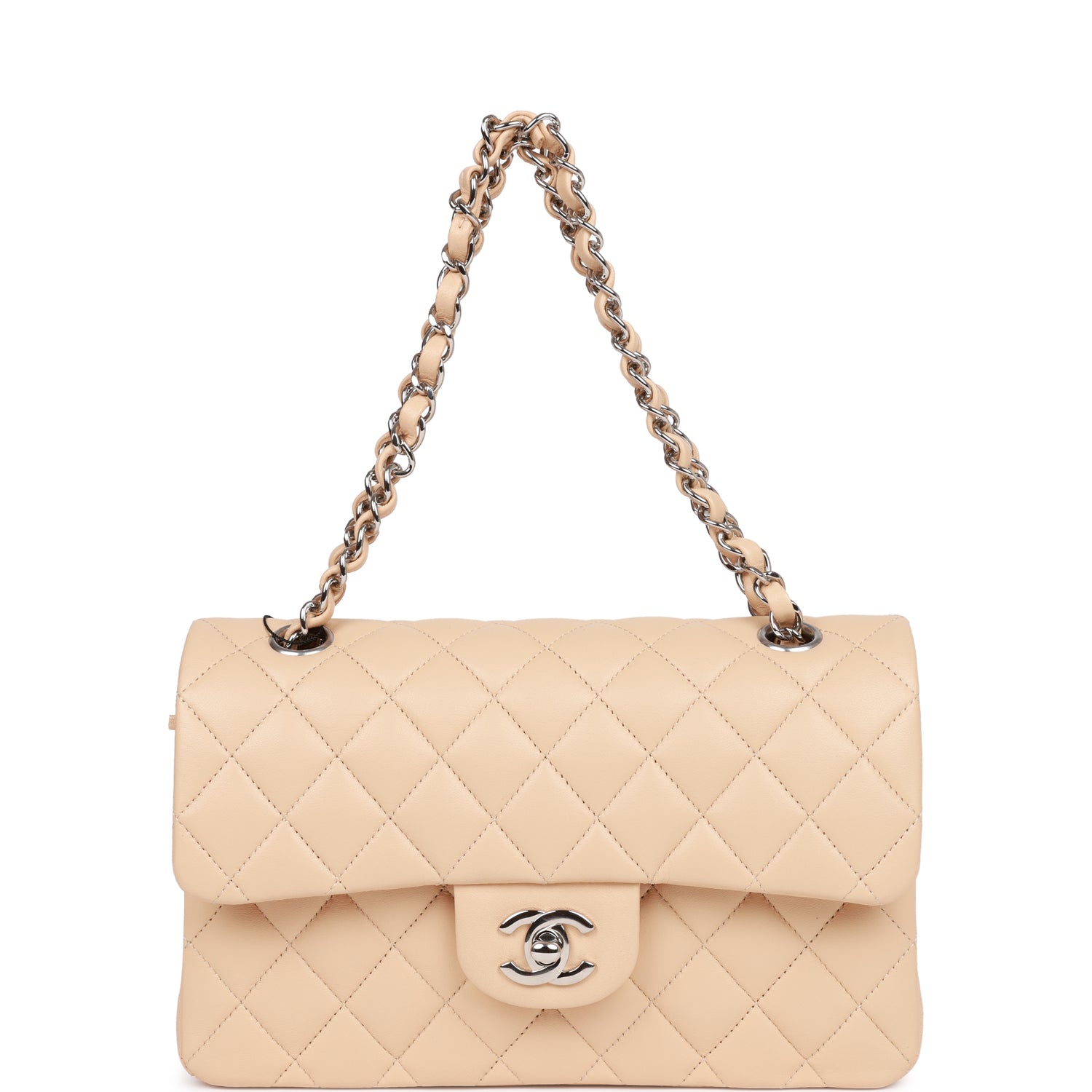 Chanel Small Classic Double Flap Beige Lambskin Silver Hardware - Image 7