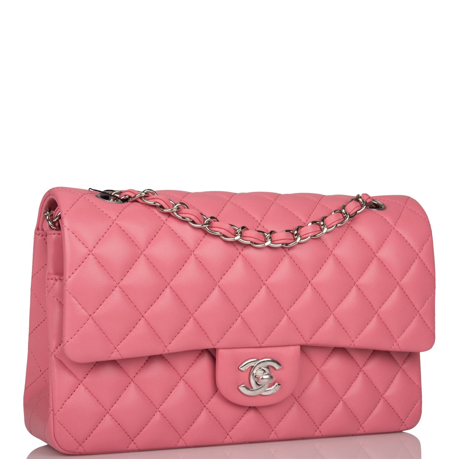 Chanel Medium Classic Double Flap Bag Rose Quilted Lambskin Silver Hardware - Image 2