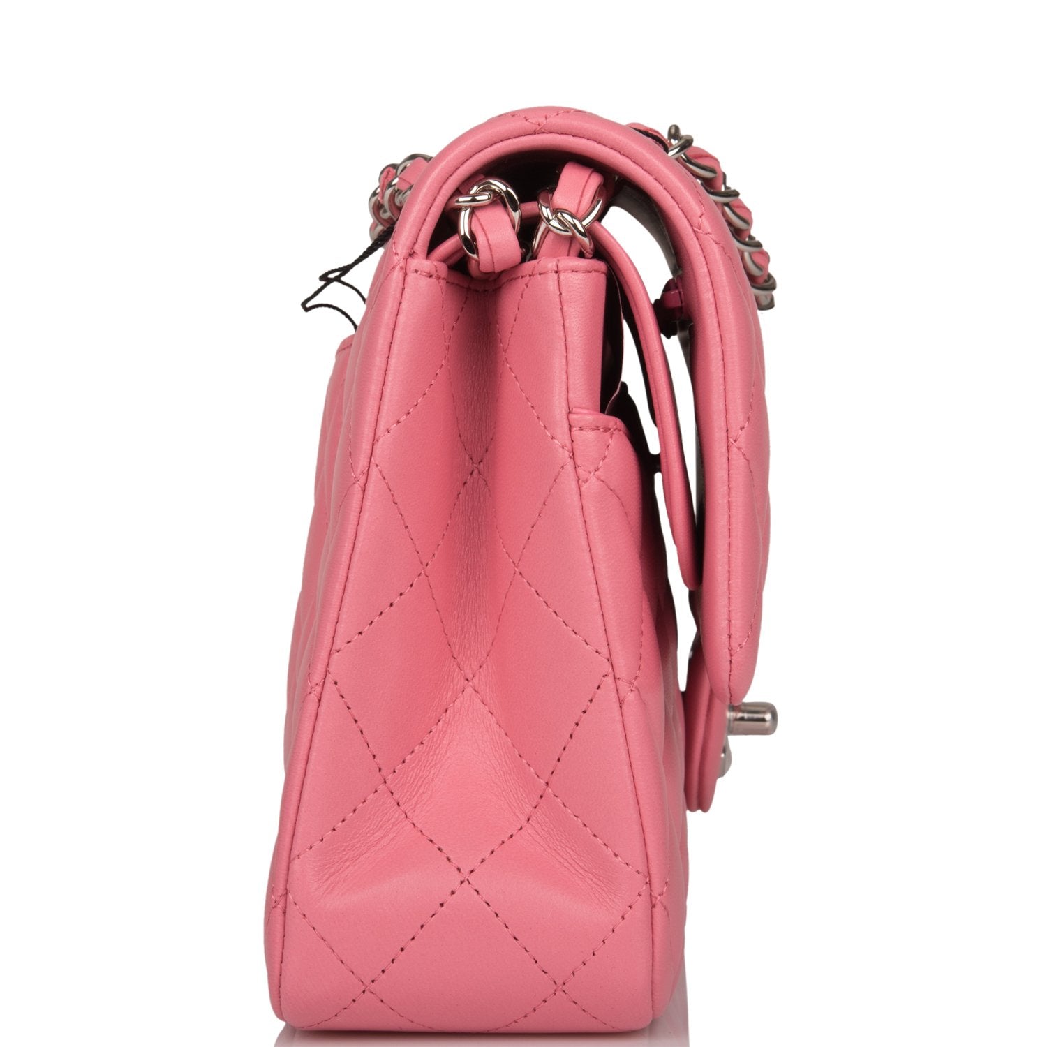 Chanel Medium Classic Double Flap Bag Rose Quilted Lambskin Silver Hardware - Image 3