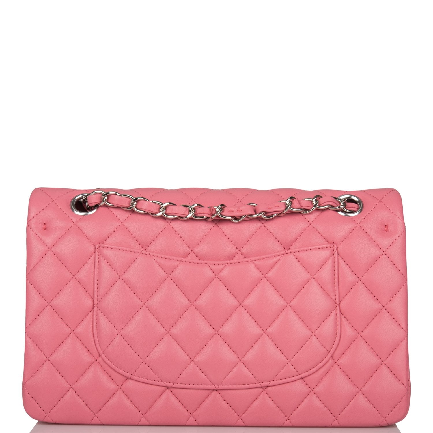 Chanel Medium Classic Double Flap Bag Rose Quilted Lambskin Silver Hardware - Image 4