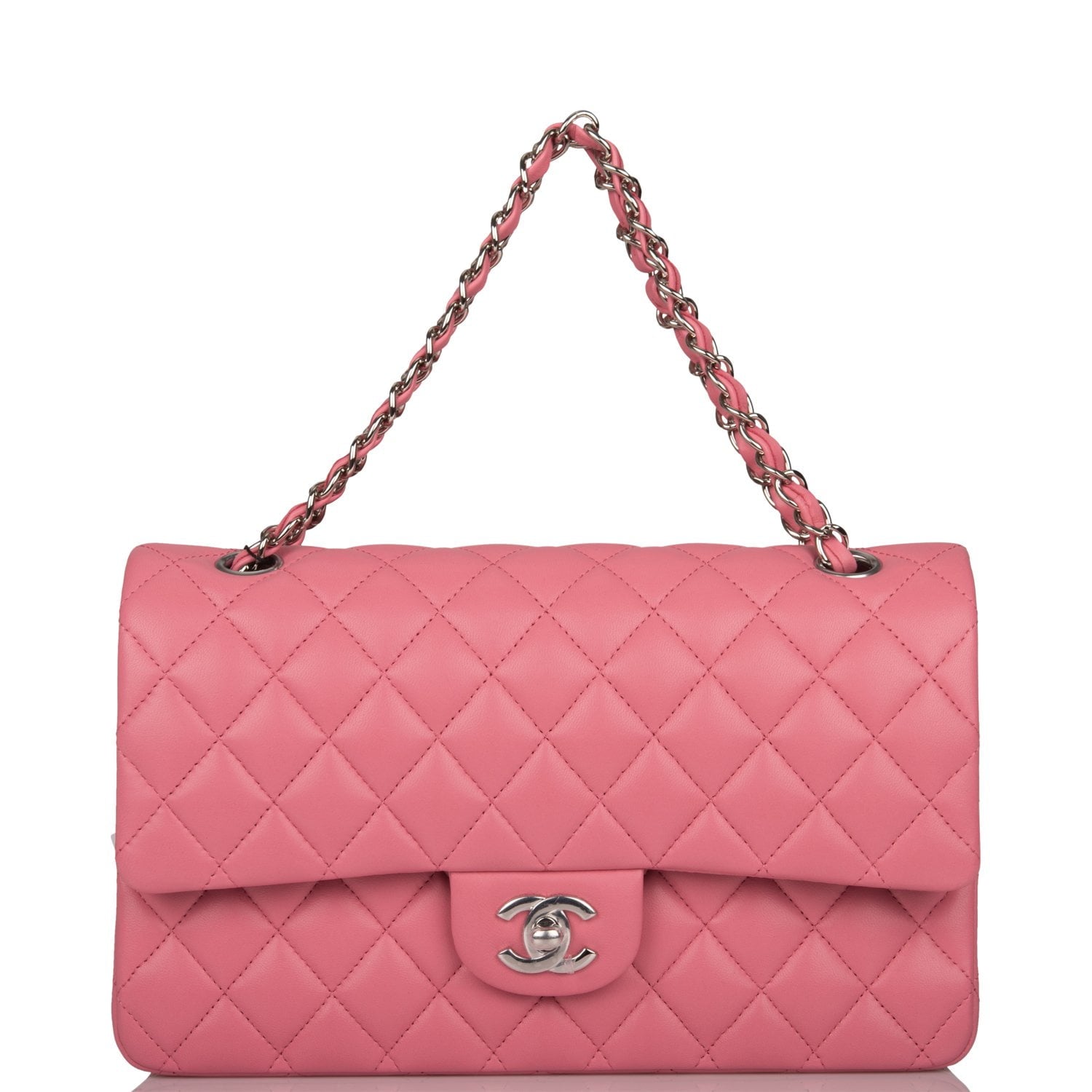 Chanel Medium Classic Double Flap Bag Rose Quilted Lambskin Silver Hardware - Image 7
