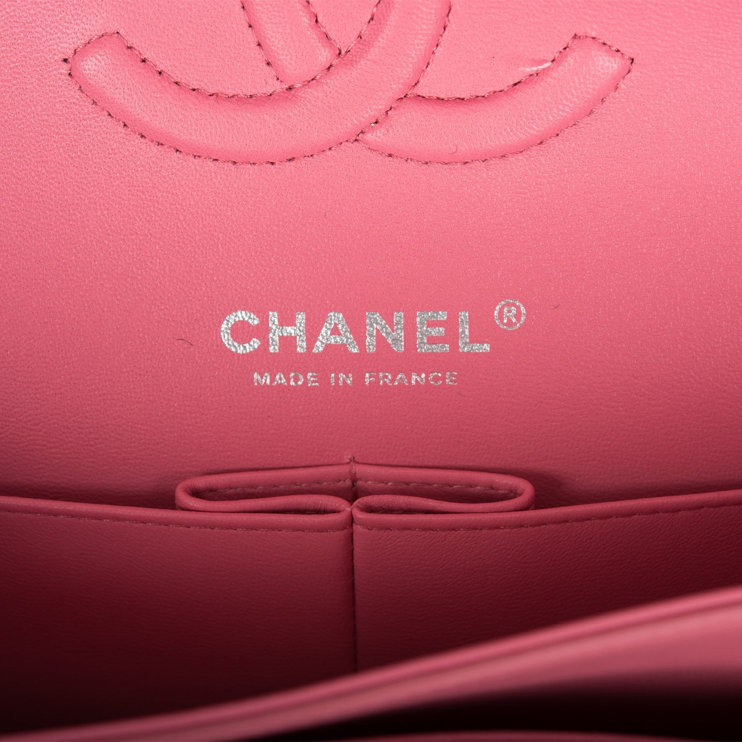 Chanel Medium Classic Double Flap Bag Rose Quilted Lambskin Silver Hardware - Image 9