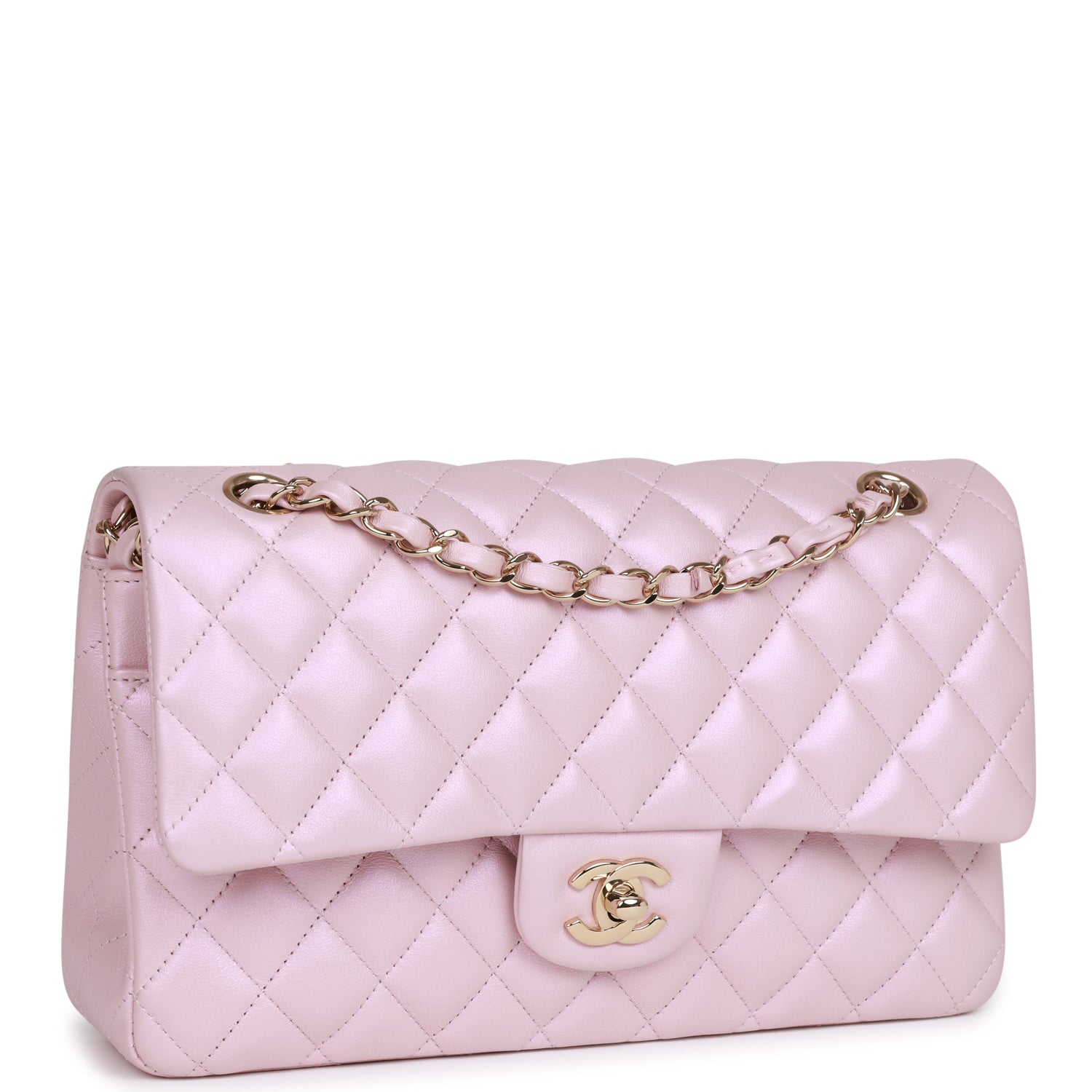 Chanel Medium Classic Double Flap Bag Pink Iridescent Lambskin Light Gold Hardware - Image 2