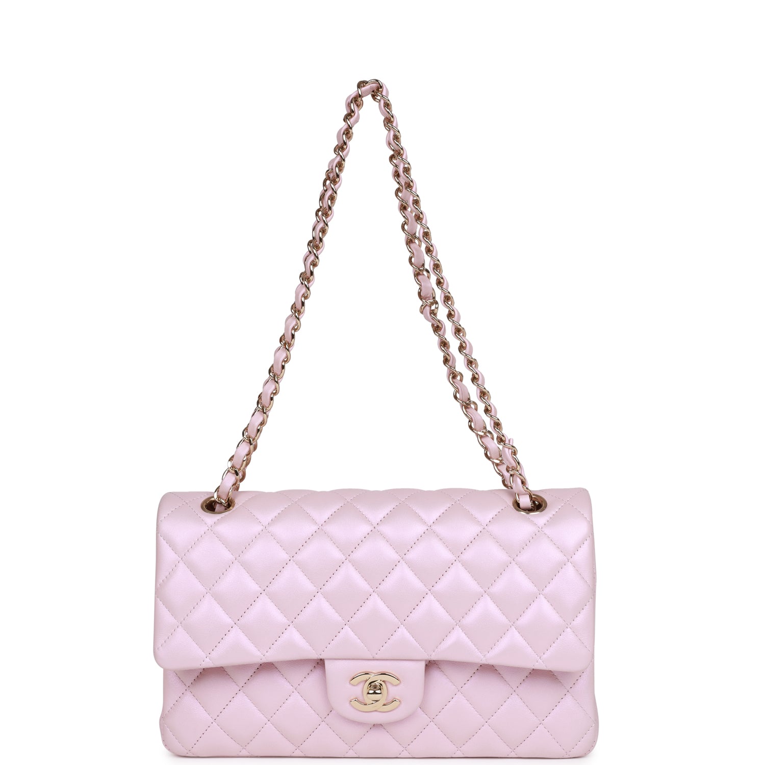 Chanel Medium Classic Double Flap Bag Pink Iridescent Lambskin Light Gold Hardware - Image 5