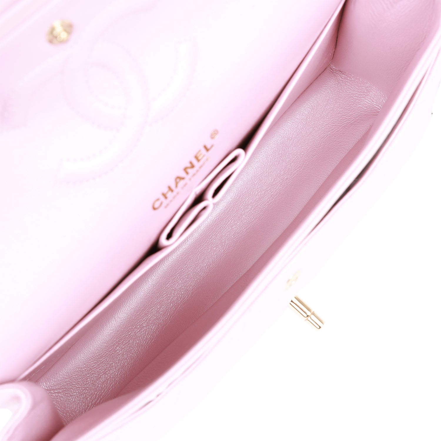 Chanel Medium Classic Double Flap Bag Pink Iridescent Lambskin Light Gold Hardware - Image 7
