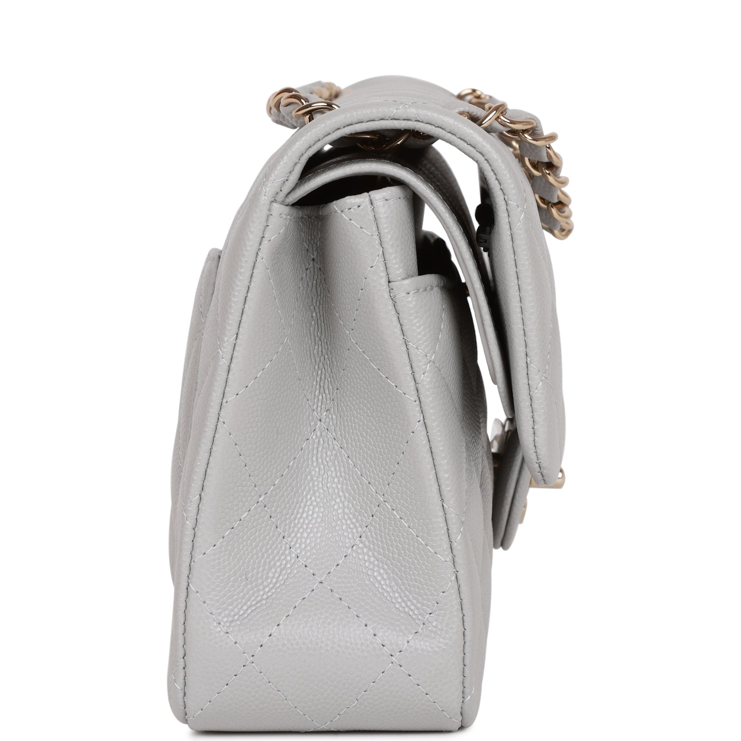 Chanel Small Classic Double Flap Grey Caviar Light Gold Hardware - Image 3