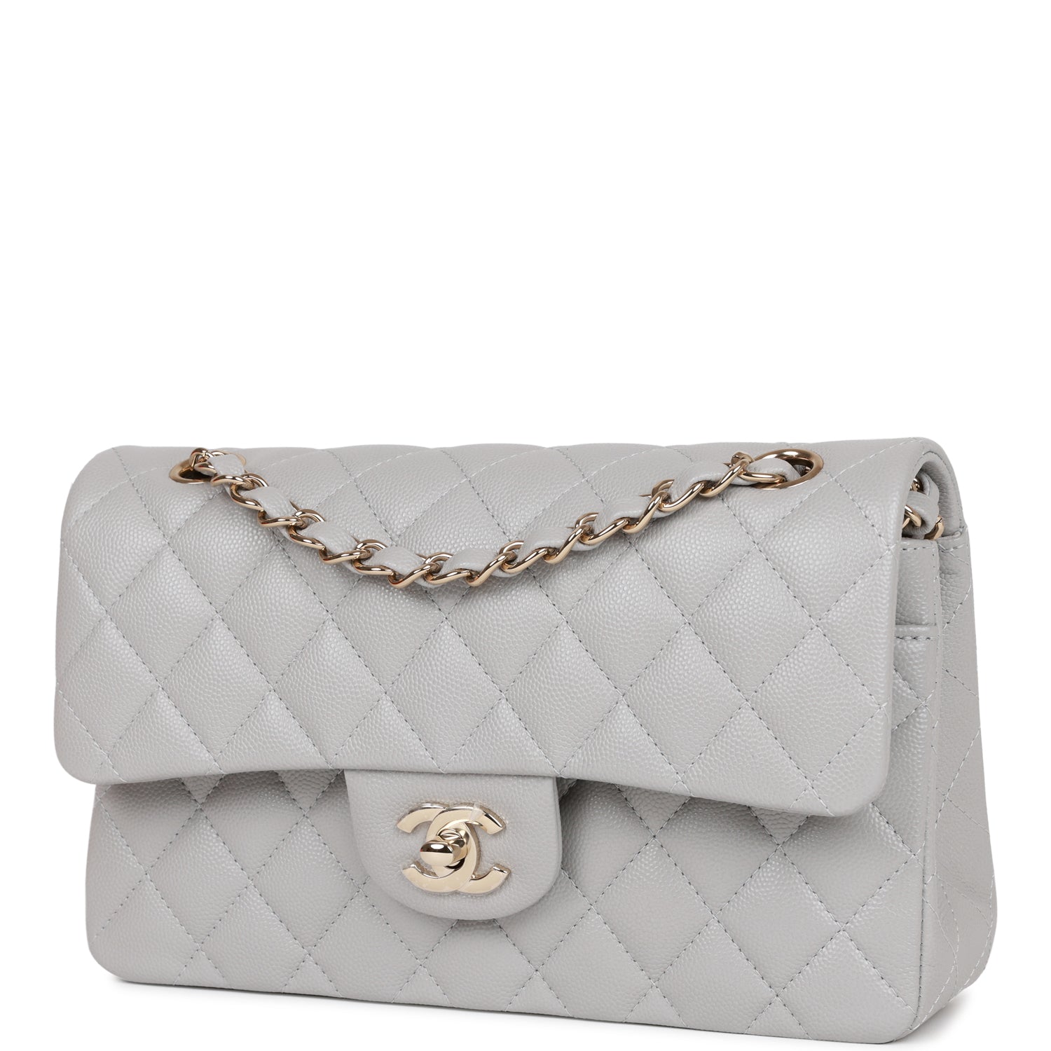 Chanel Small Classic Double Flap Grey Caviar Light Gold Hardware - Image 5