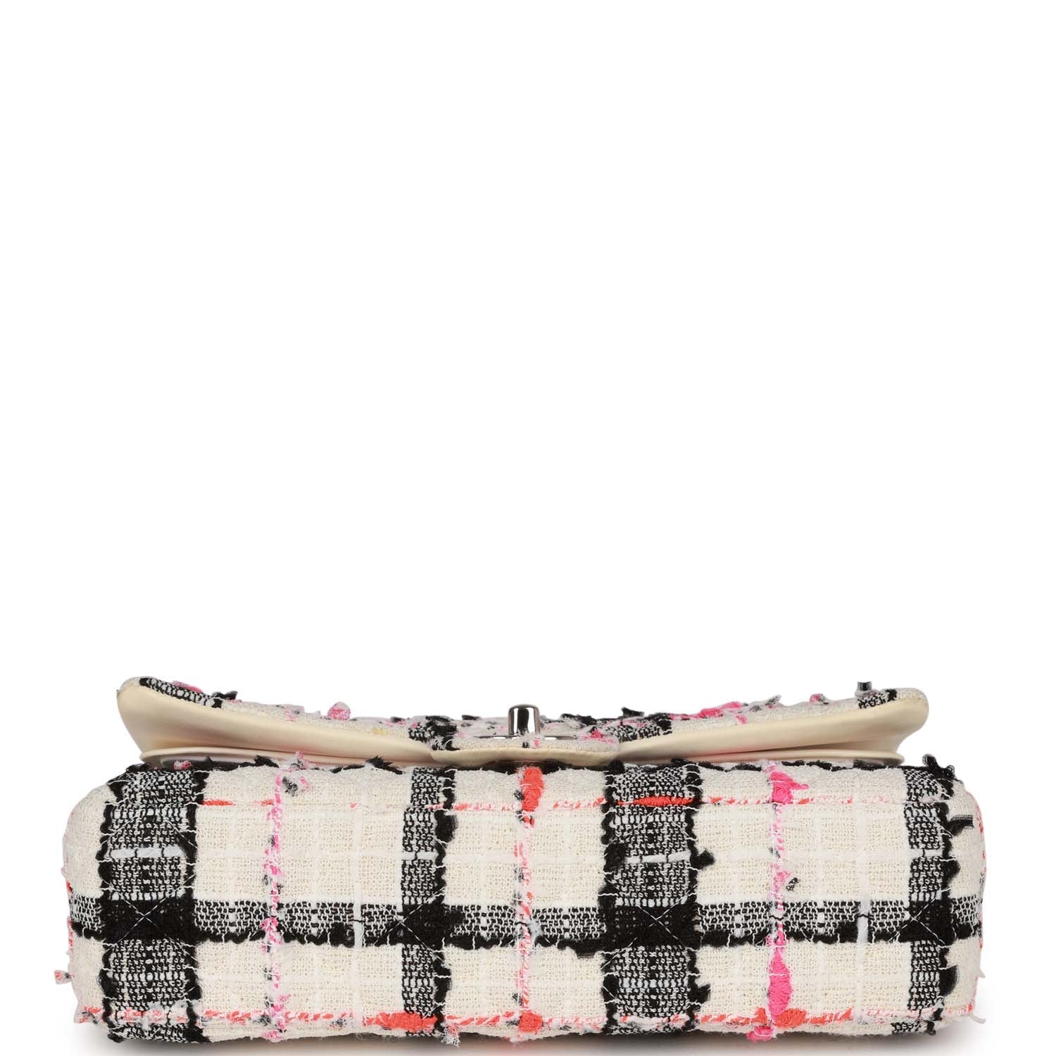 Pre-owned Chanel Medium Classic Double Flap Bag White, Black, and Pink Tweed Silver Hardware - Image 6