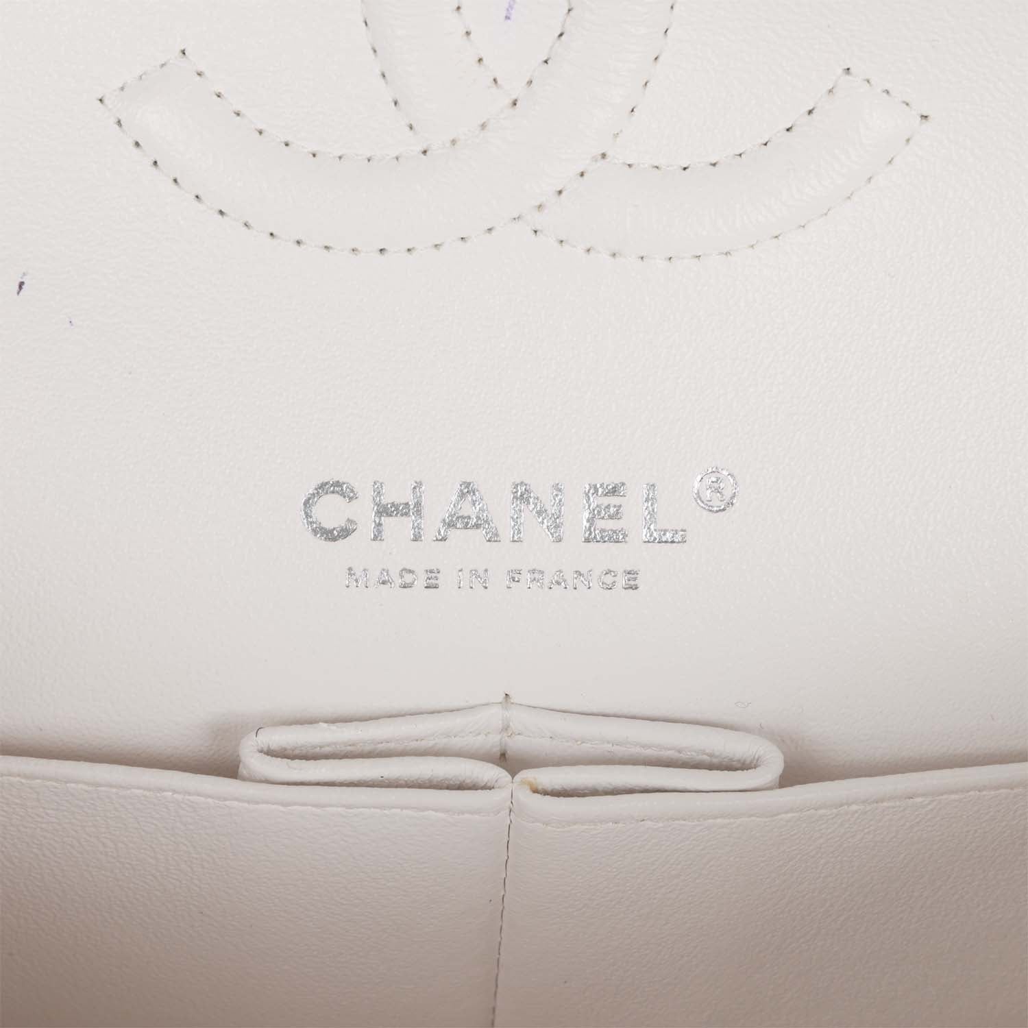 Pre-owned Chanel Medium Classic Double Flap Bag White, Black, and Pink Tweed Silver Hardware - Image 9