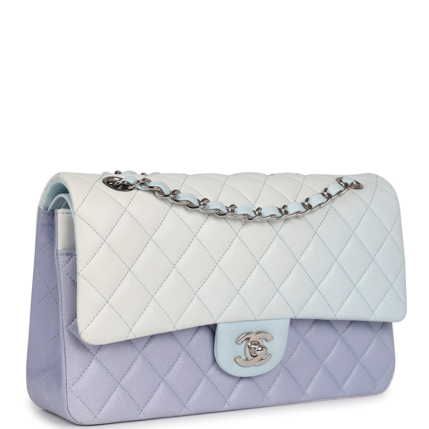 Chanel Medium Classic Double Flap Light Blue/Light Purple/White Ombre Metallic Lambskin Silver Hardware - Image 2