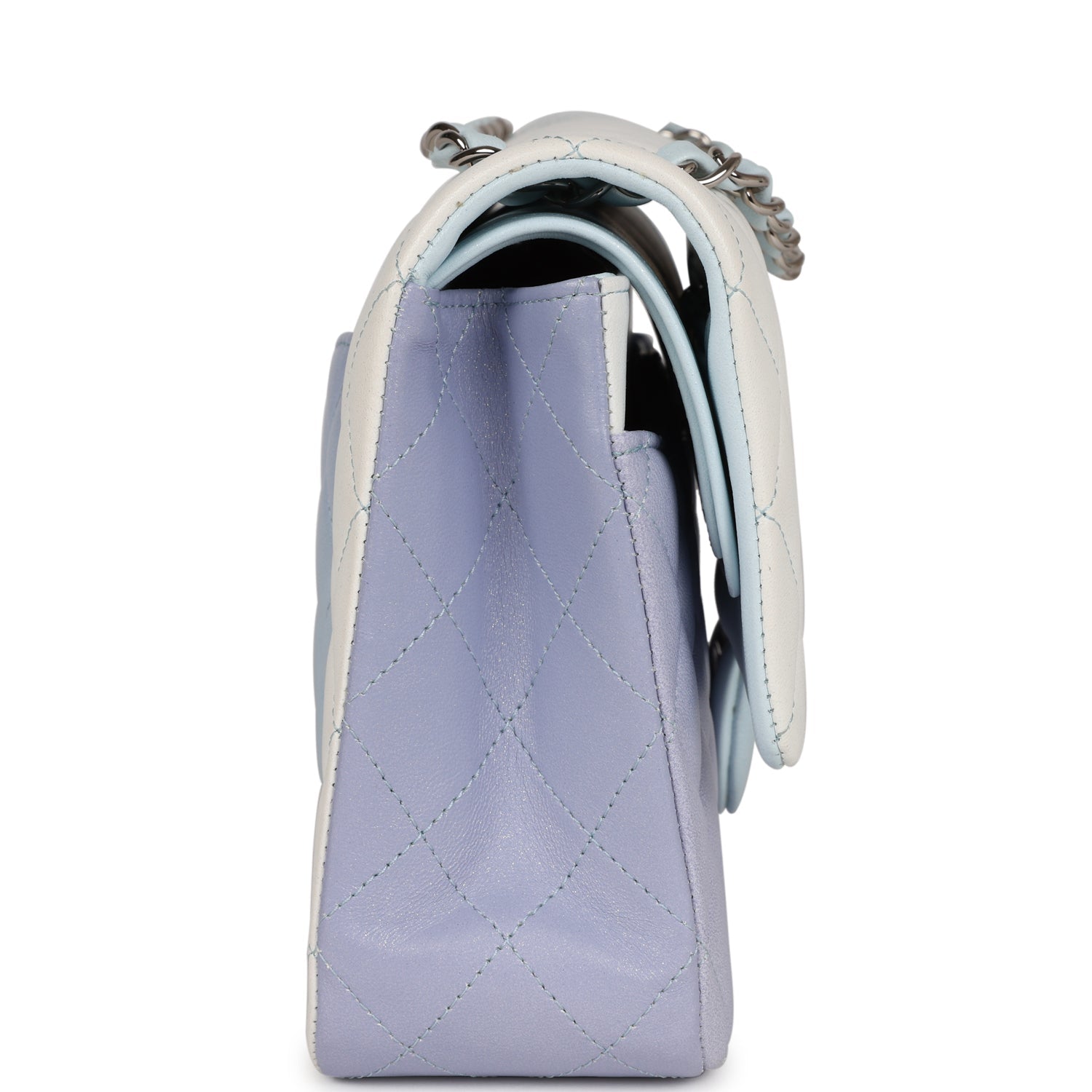 Chanel Medium Classic Double Flap Light Blue/Light Purple/White Ombre Metallic Lambskin Silver Hardware - Image 3