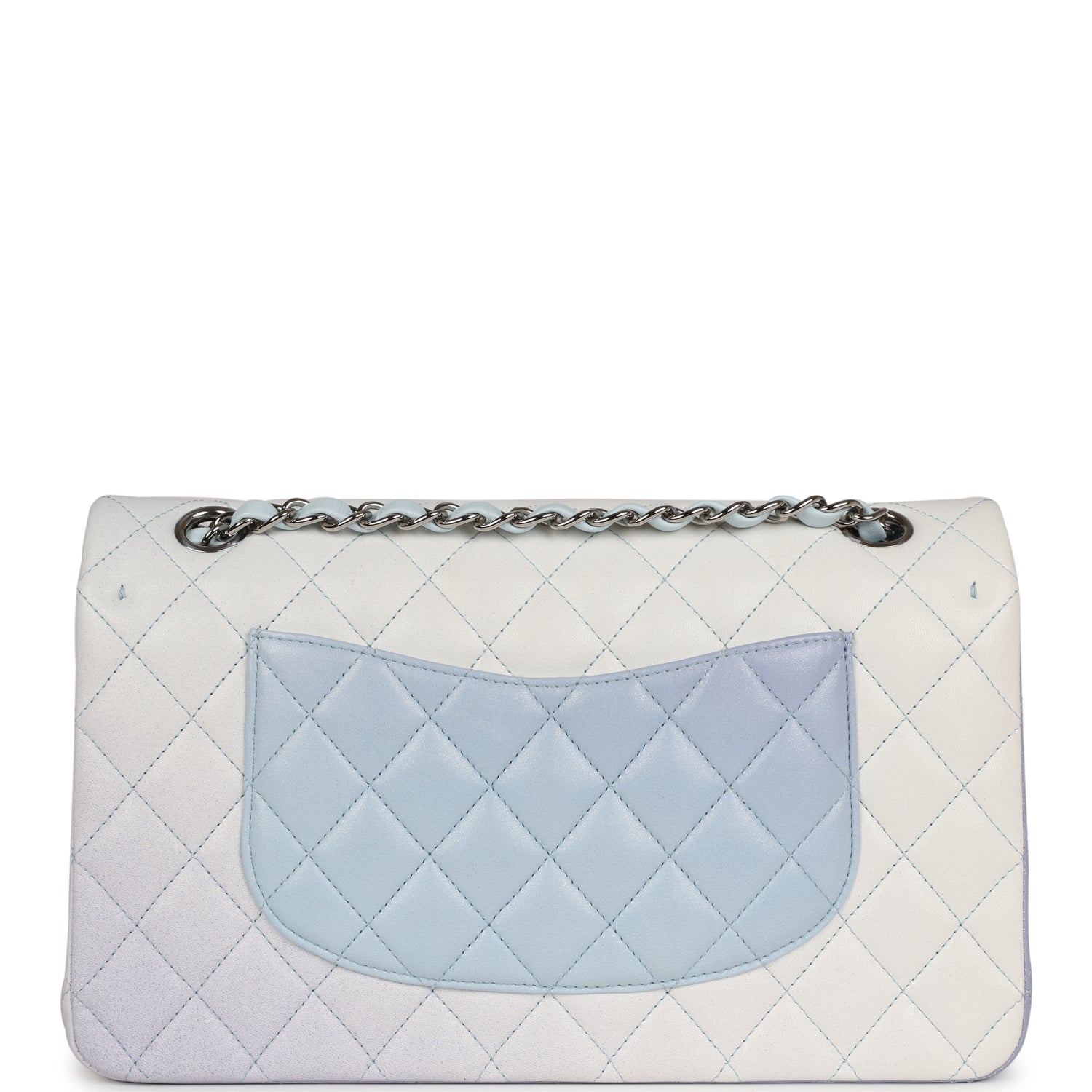 Chanel Medium Classic Double Flap Light Blue/Light Purple/White Ombre Metallic Lambskin Silver Hardware - Image 4