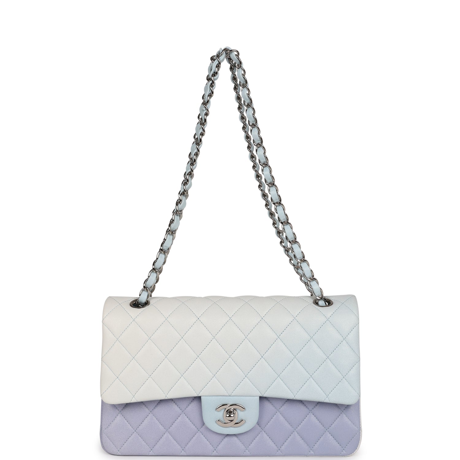 Chanel Medium Classic Double Flap Light Blue/Light Purple/White Ombre Metallic Lambskin Silver Hardware - Image 7