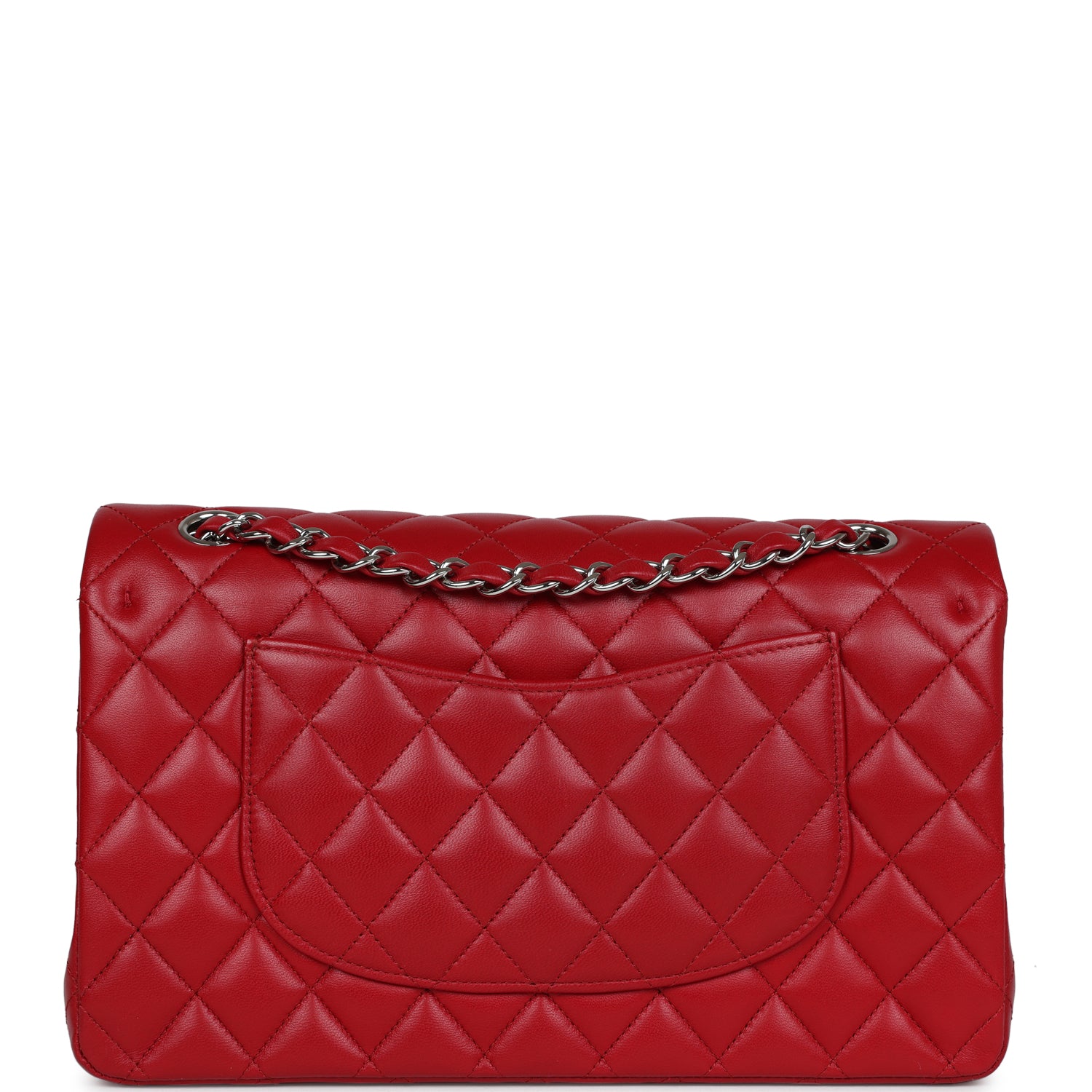 Chanel Medium Classic Double Flap Bag Red Lambskin Silver Hardware - Image 4