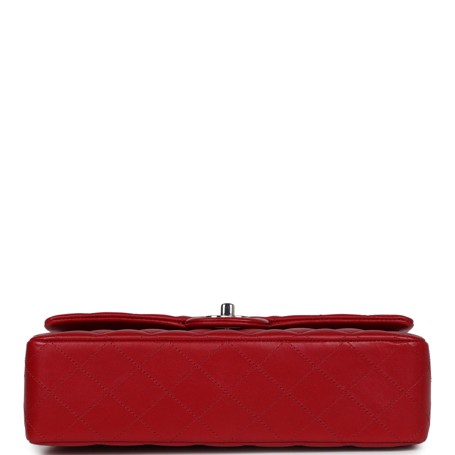 Chanel Medium Classic Double Flap Bag Red Lambskin Silver Hardware - Image 6