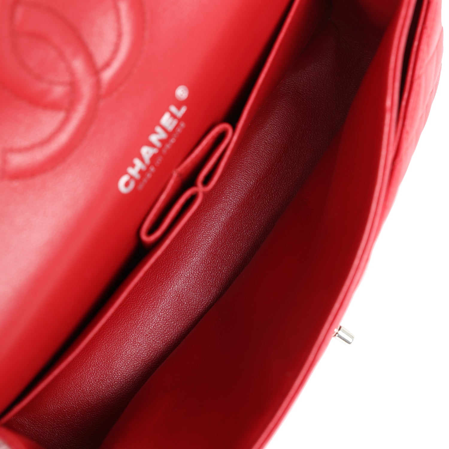 Chanel Medium Classic Double Flap Bag Red Lambskin Silver Hardware - Image 9