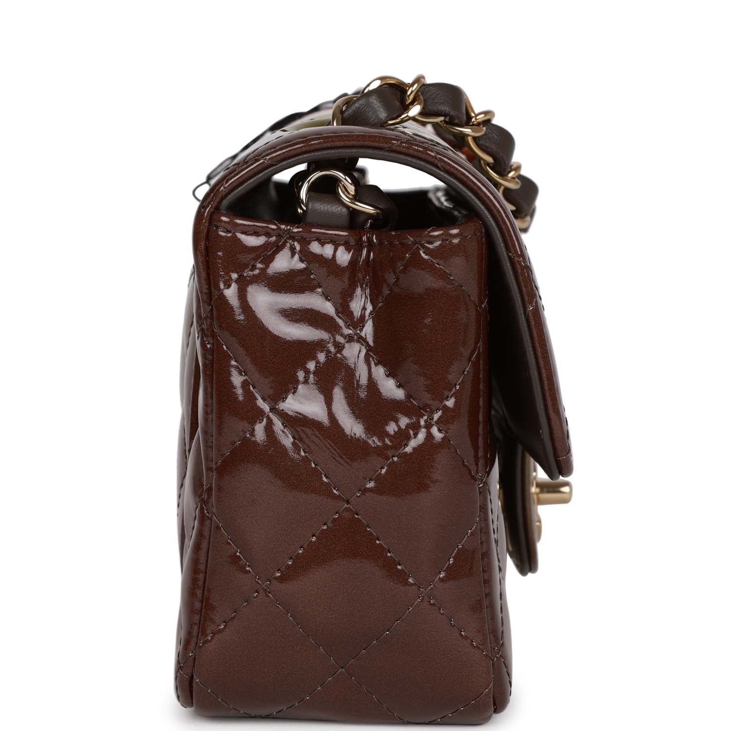 Chanel "Senegal Collection" Sunset Patent Leather Mini Classic Flap Bag Light Gold Hardware - Image 3