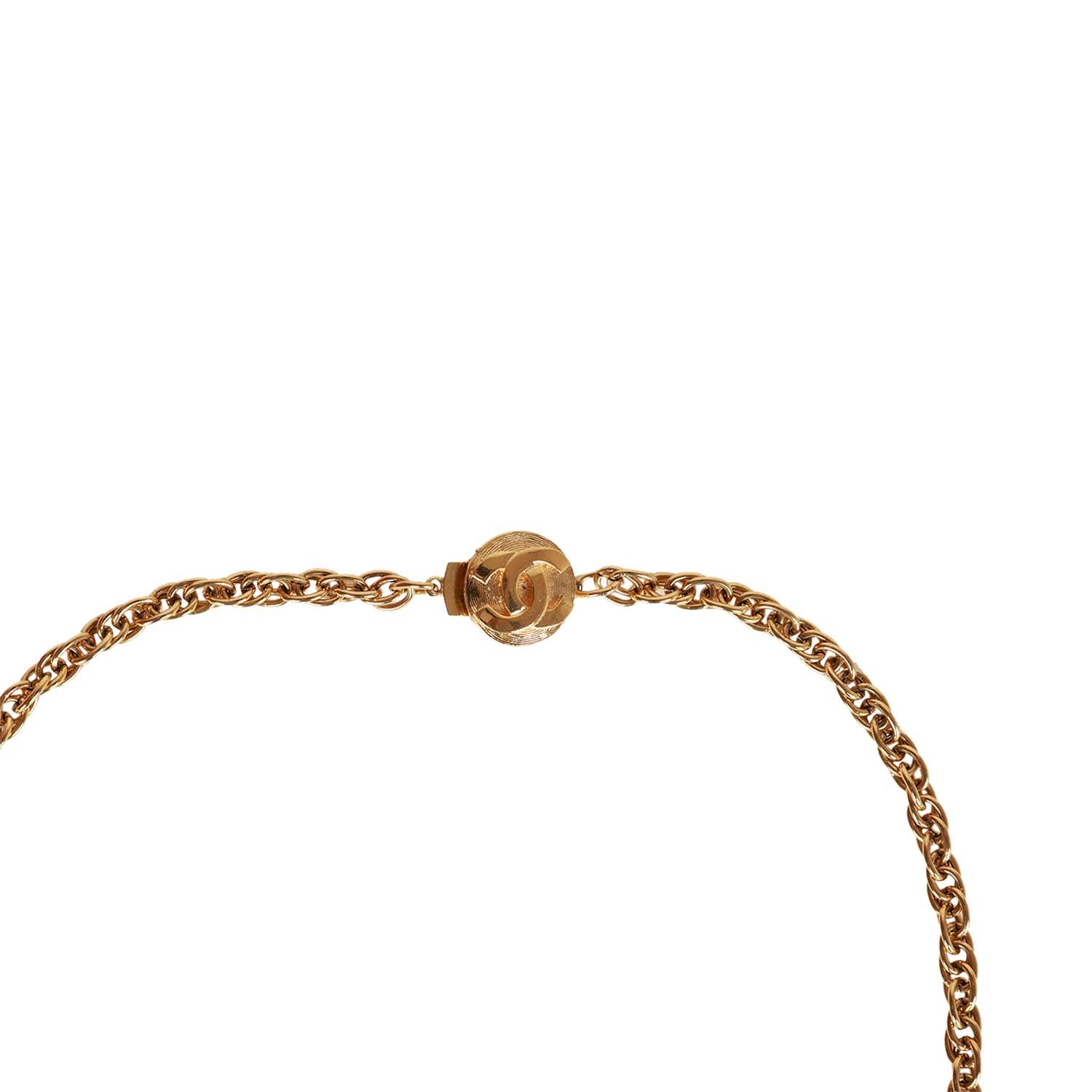 Vintage Chanel Gold Plated Hanging Green Gripoix and CC Pendant Necklace - Image 3