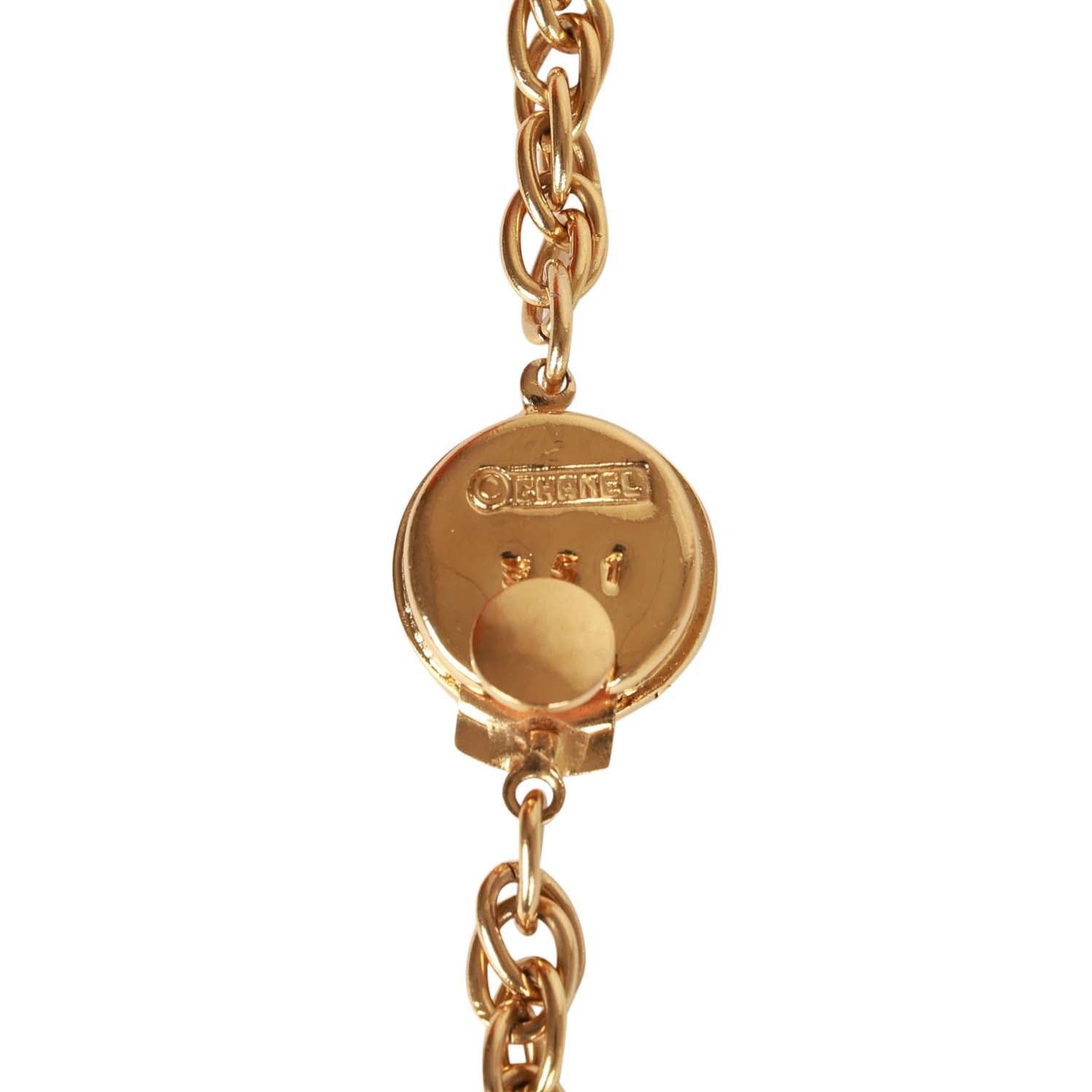 Vintage Chanel Gold Plated Hanging Green Gripoix and CC Pendant Necklace - Image 5
