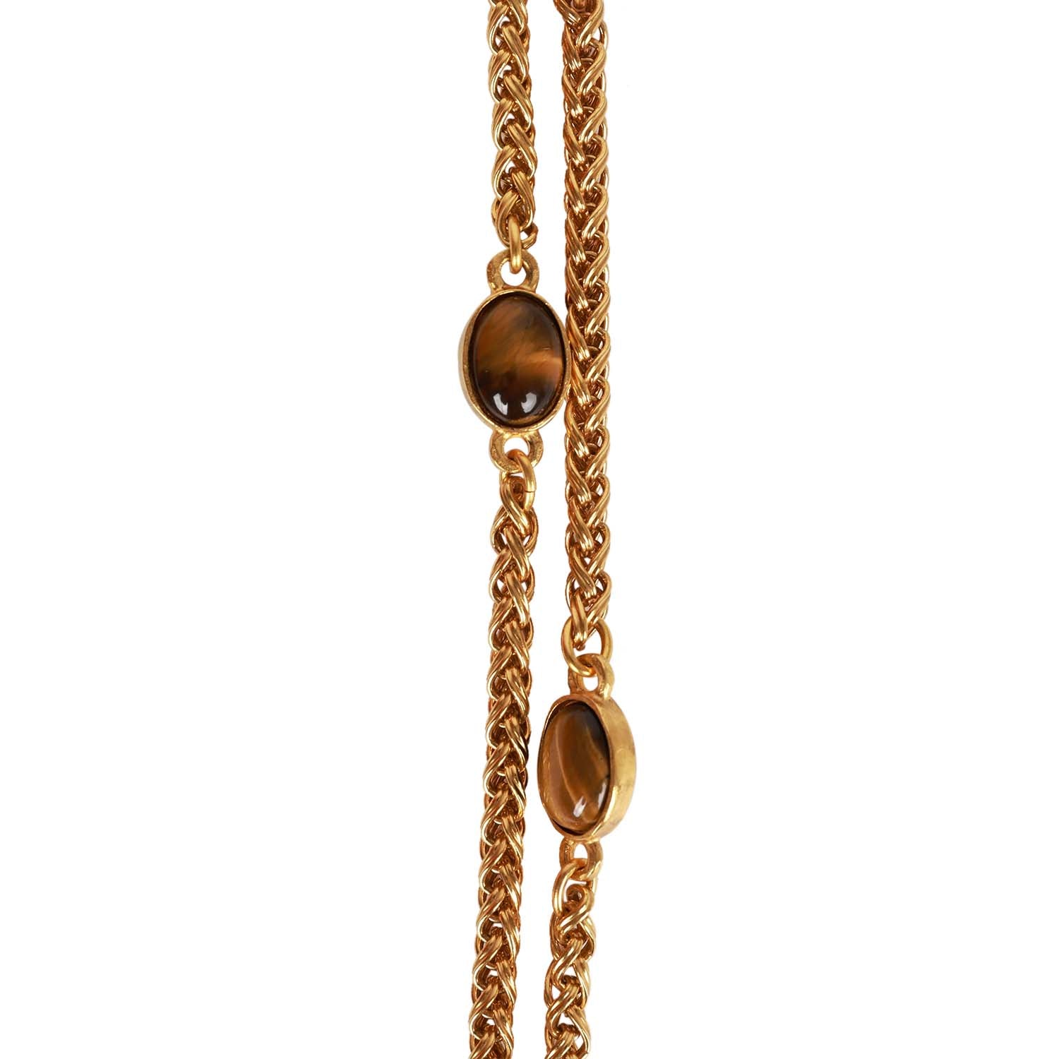 Vintage Chanel Gold Plated Tigers Eye Long Necklace - Image 2