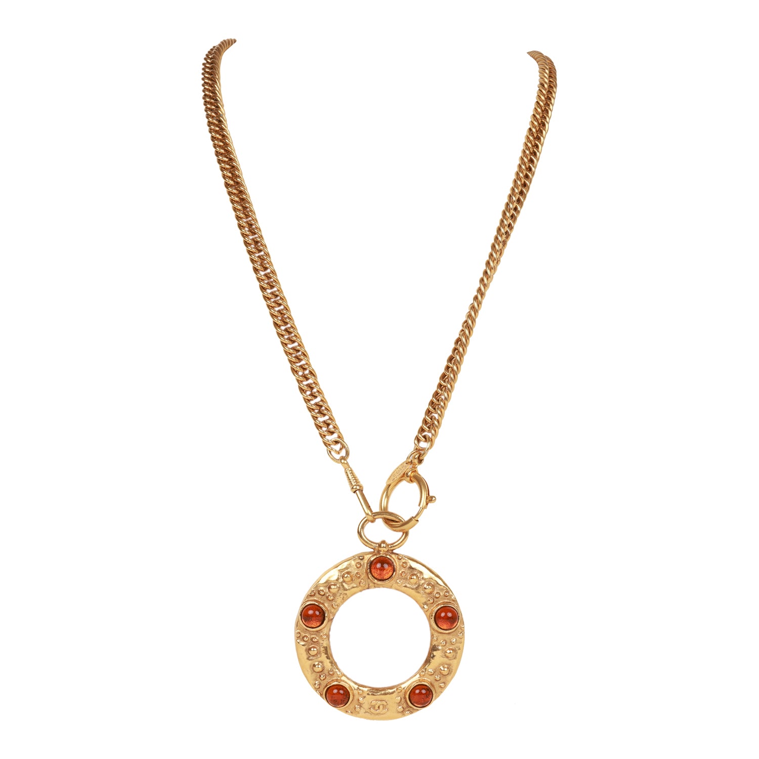 Vintage Chanel Gold Plated Gripoix Loupe Cocomark Necklace