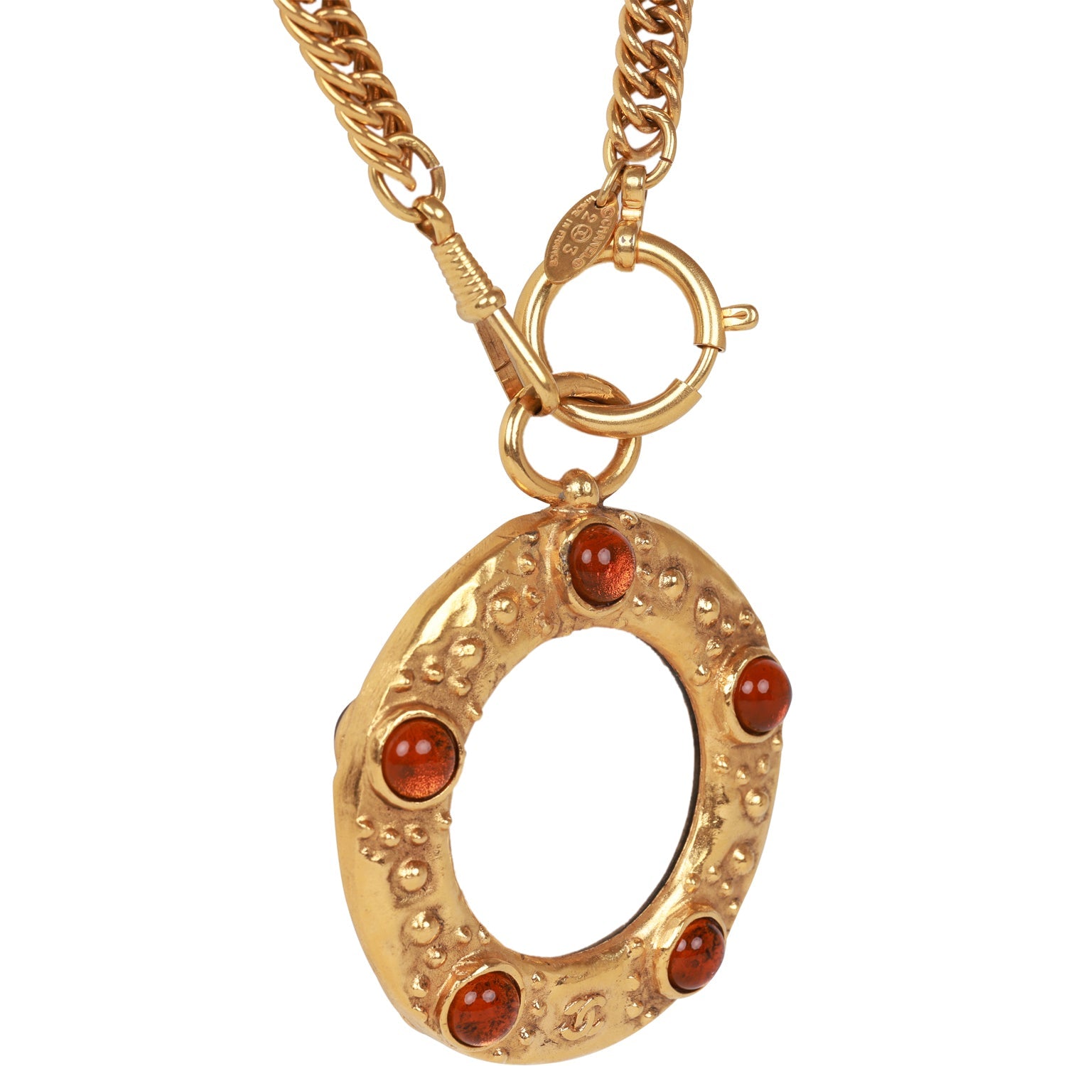 Vintage Chanel Gold Plated Gripoix Loupe Cocomark Necklace - Image 3