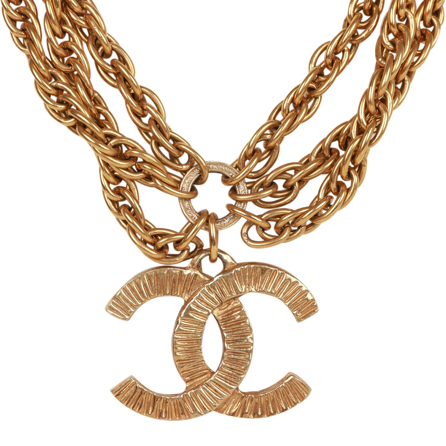 Vintage Chanel Gold Plated Triple Chain CC Necklace - Image 2