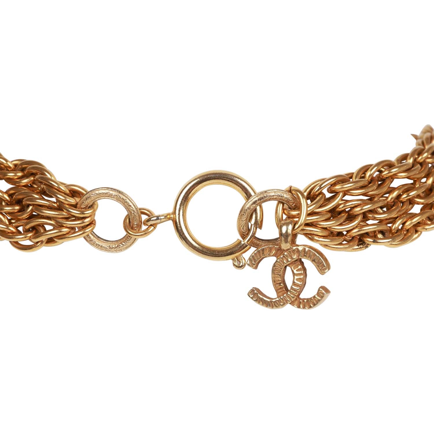 Vintage Chanel Gold Plated Triple Chain CC Necklace - Image 5