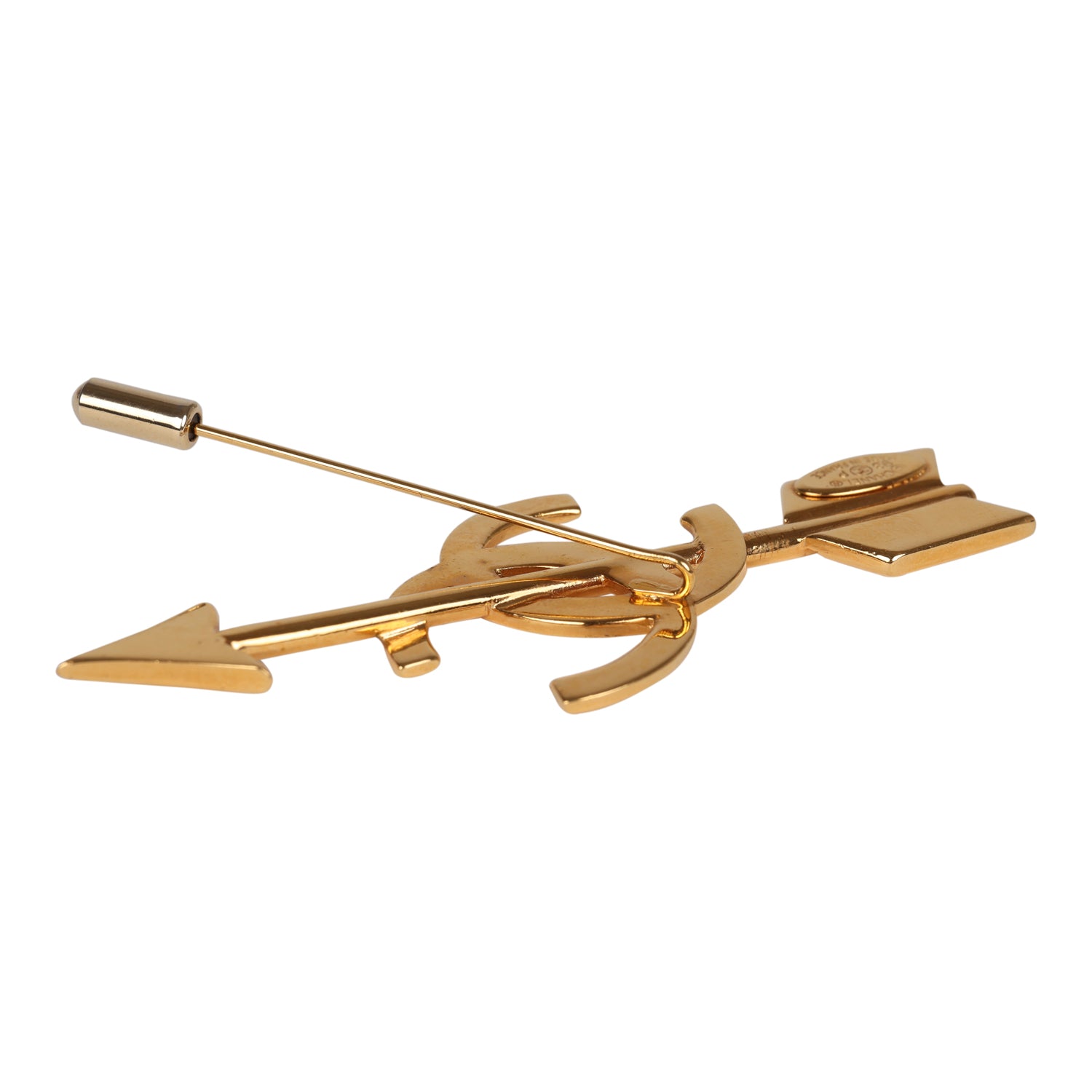 Vintage Chanel CC Bow and Arrow Brooch Gold Metal - Image 4