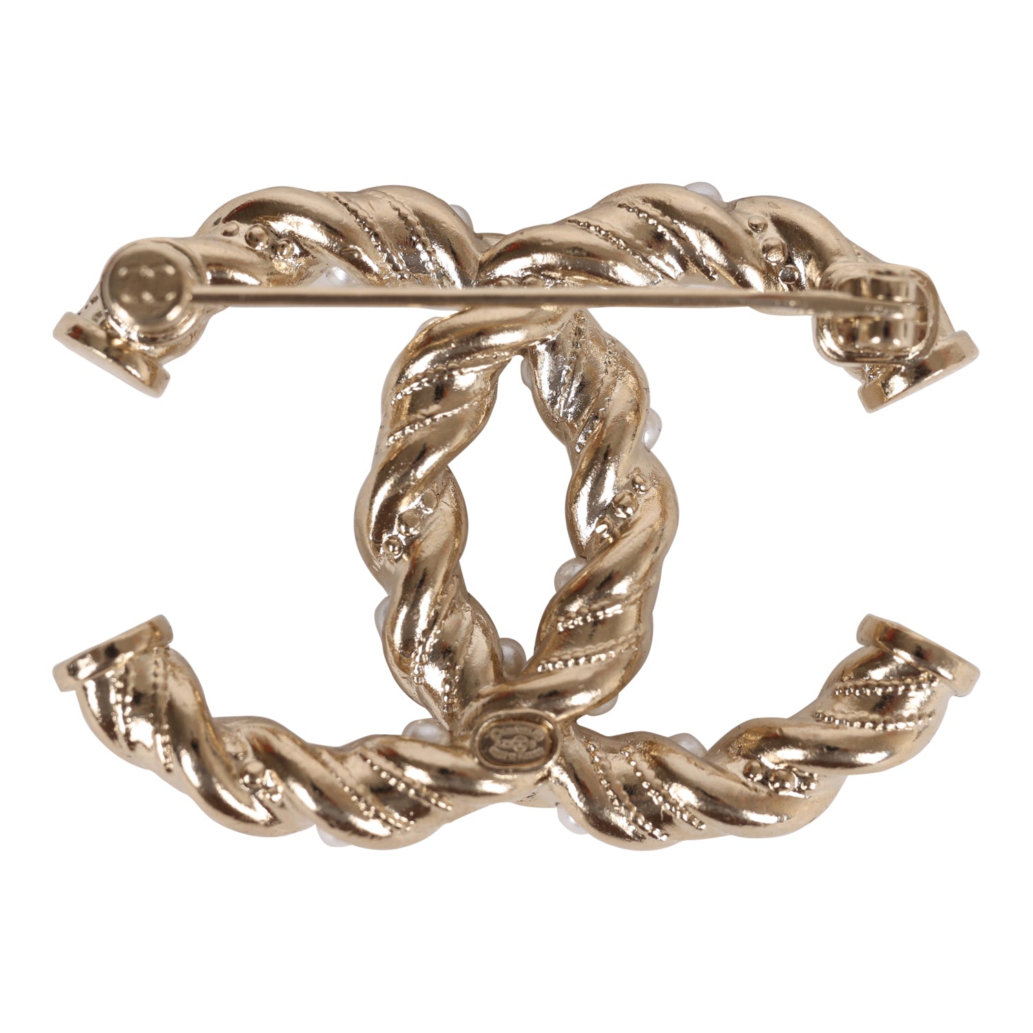 Chanel Twisted CC Crystal and Faux Pearl Brooch Light Pink Gold Metal - Image 2