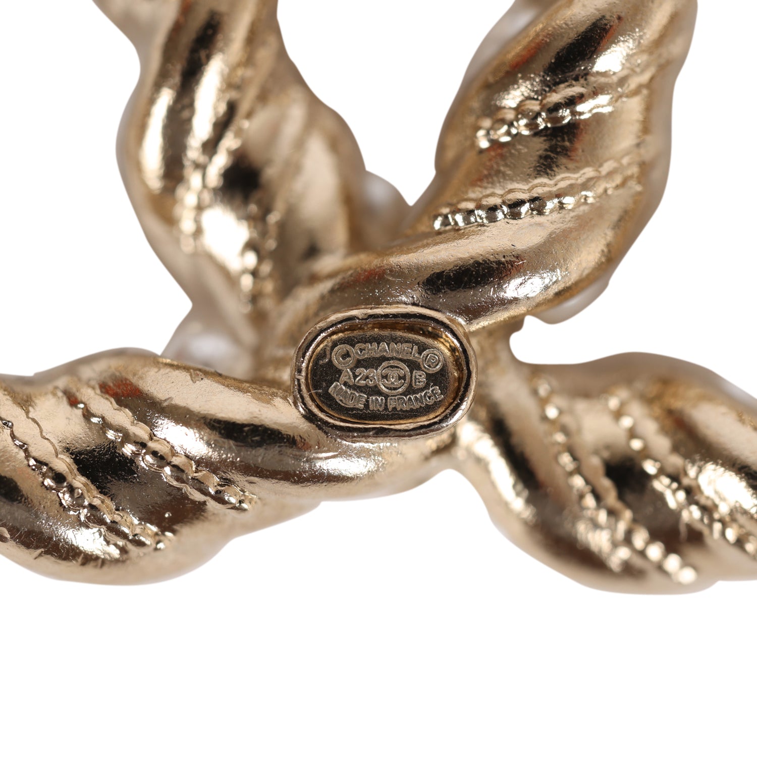 Chanel Twisted CC Crystal and Faux Pearl Brooch Light Pink Gold Metal - Image 3