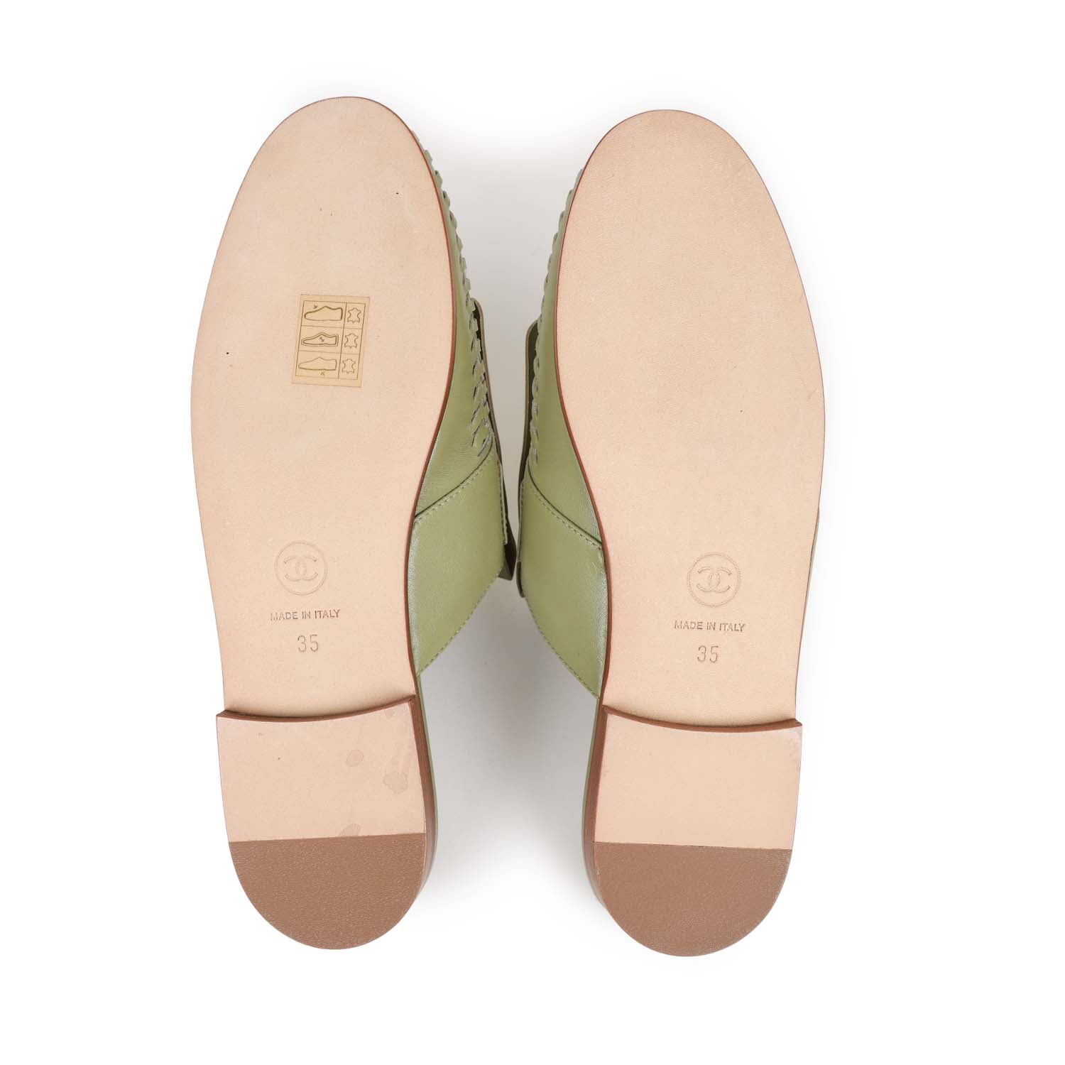 Chanel Lion Head Mules in Sage Green Fringe Leather 35 - Image 9